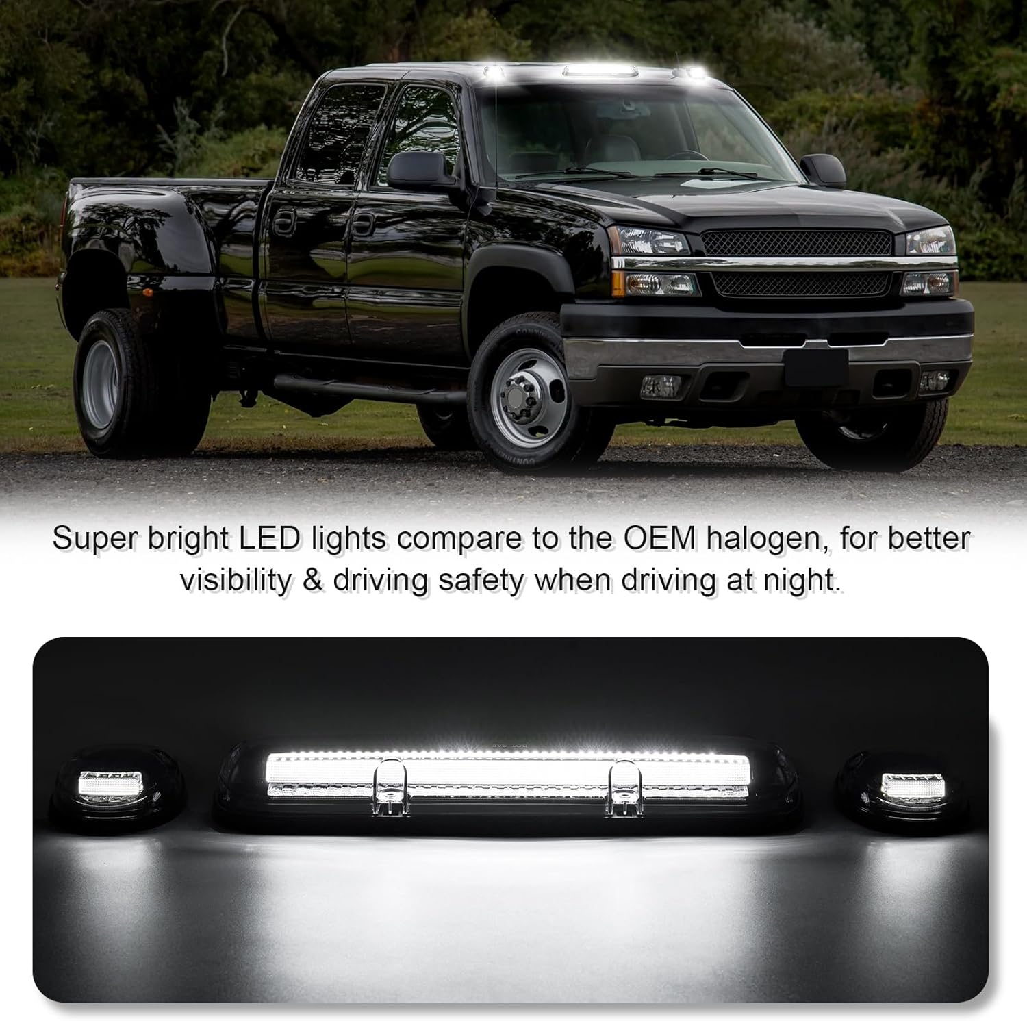 GMC Chevy HD roof cab lights with smoked white and amber LED lenses, exterior vehicle lighting from AutoLEDTech.com