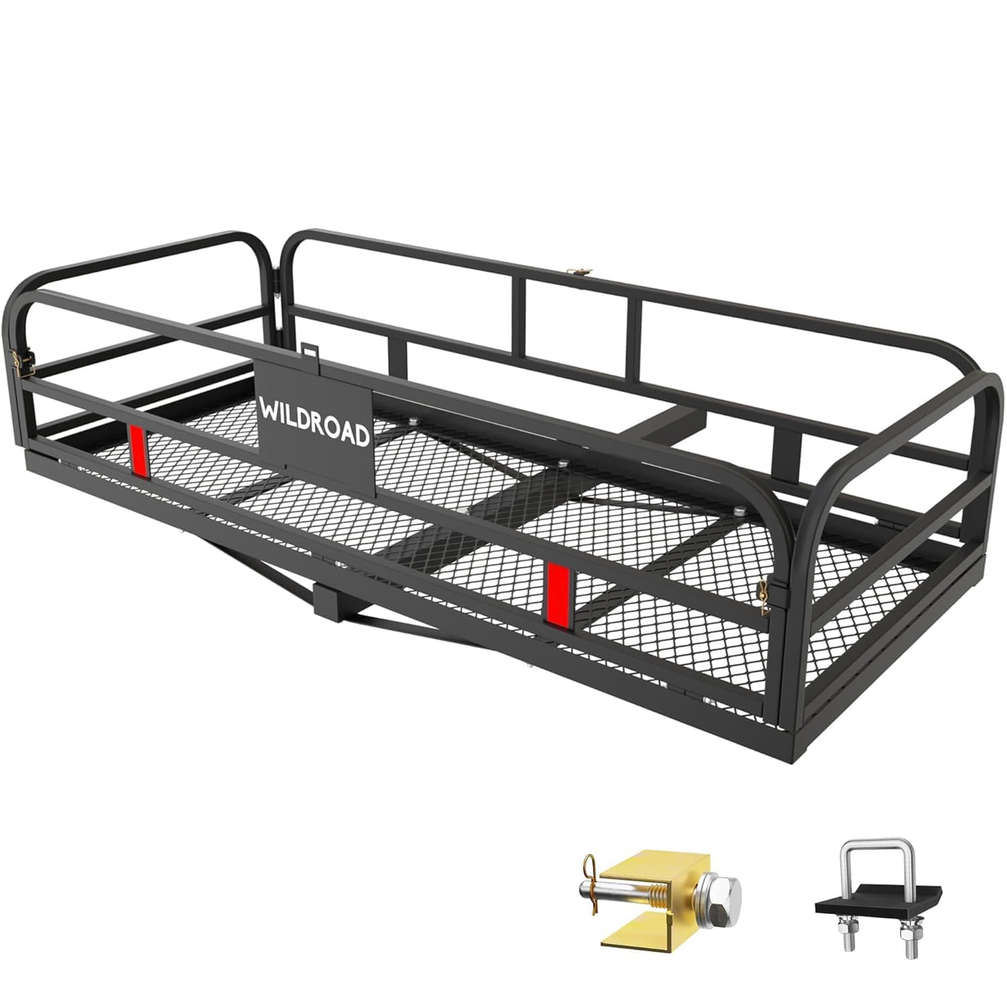 Wildroad 60"x24"x14" Hitch Cargo Carrier, Fits 2" Receiver - Bike Rack Set | 500-lb Load Capacity, Heavy-Duty Steel Construction, 14" High Side Rails, Folding Cargo Basket, for Car SUV Camping Travel