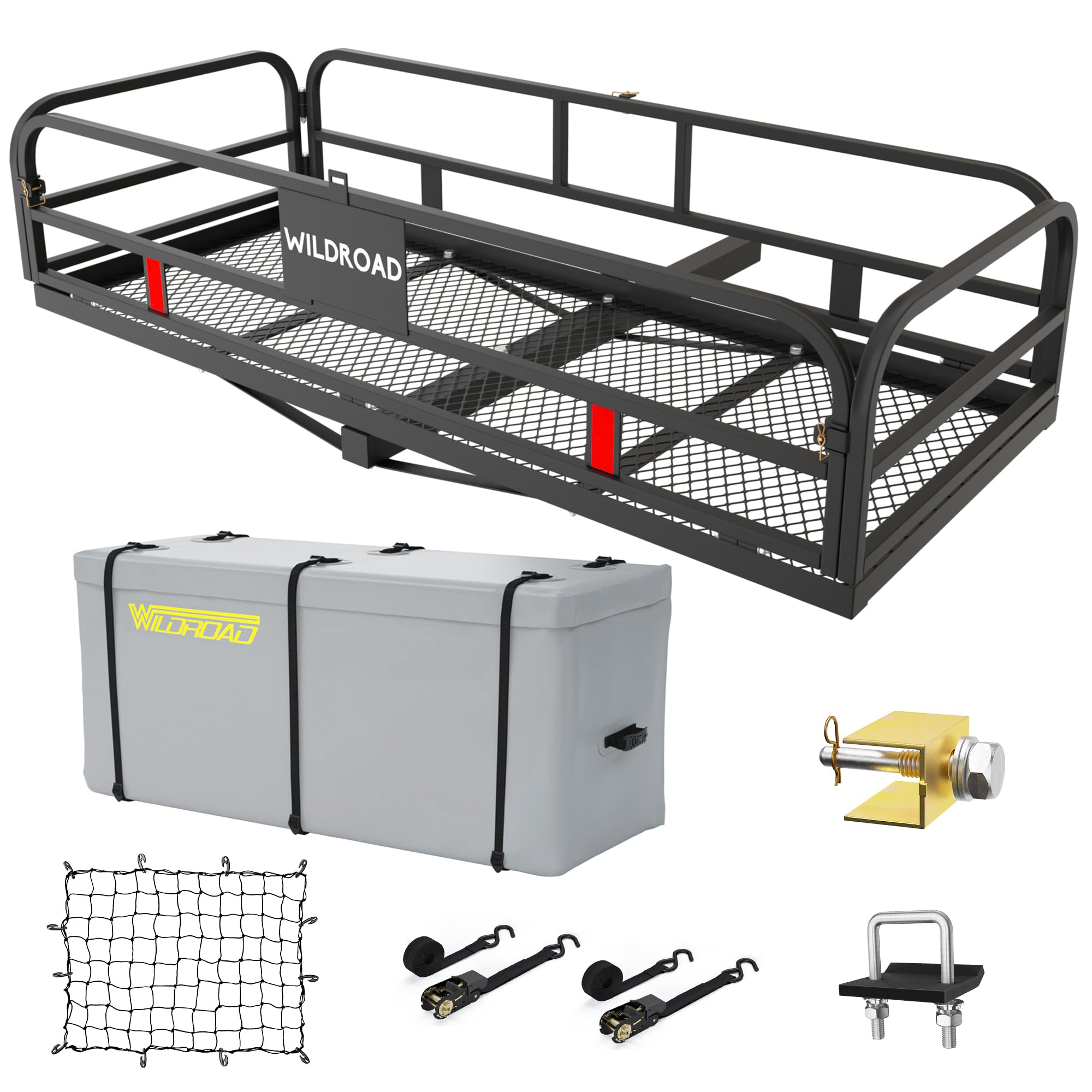 Wildroad 60"x24"x14" Hitch Cargo Carrier, Fits 2" Receiver - Bike Rack Set | 500-lb Load Capacity, Heavy-Duty Steel Construction, 14" High Side Rails, Folding Cargo Basket, for Car SUV Camping Travel