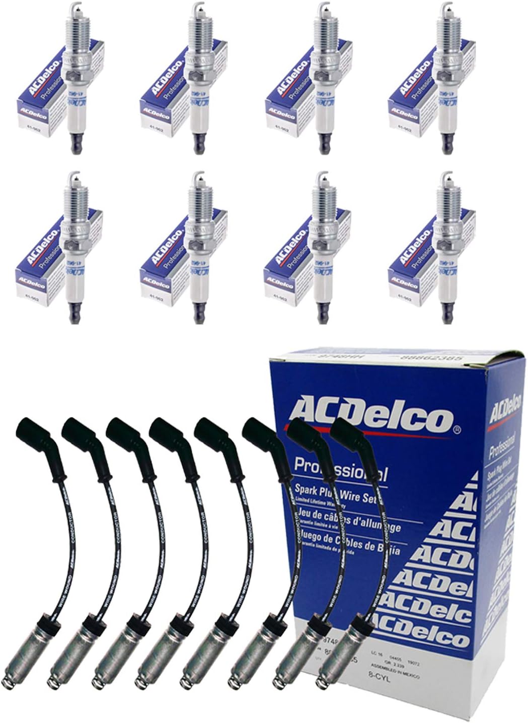 8 ACD-OEM Spark Plug Wires 9748HH-758EE + 8 ACD-OEM Double Platinum Spark Plugs 41-962 + 8 Heat Shields For LS2 LS3 LS4 LS7 Engines
