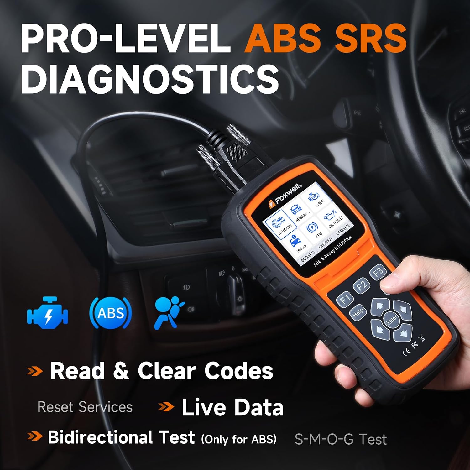 FOXWELL NT630 Plus OBD2 Scanner with ABS and SRS, ABS Auto Bleed, 4 Resets