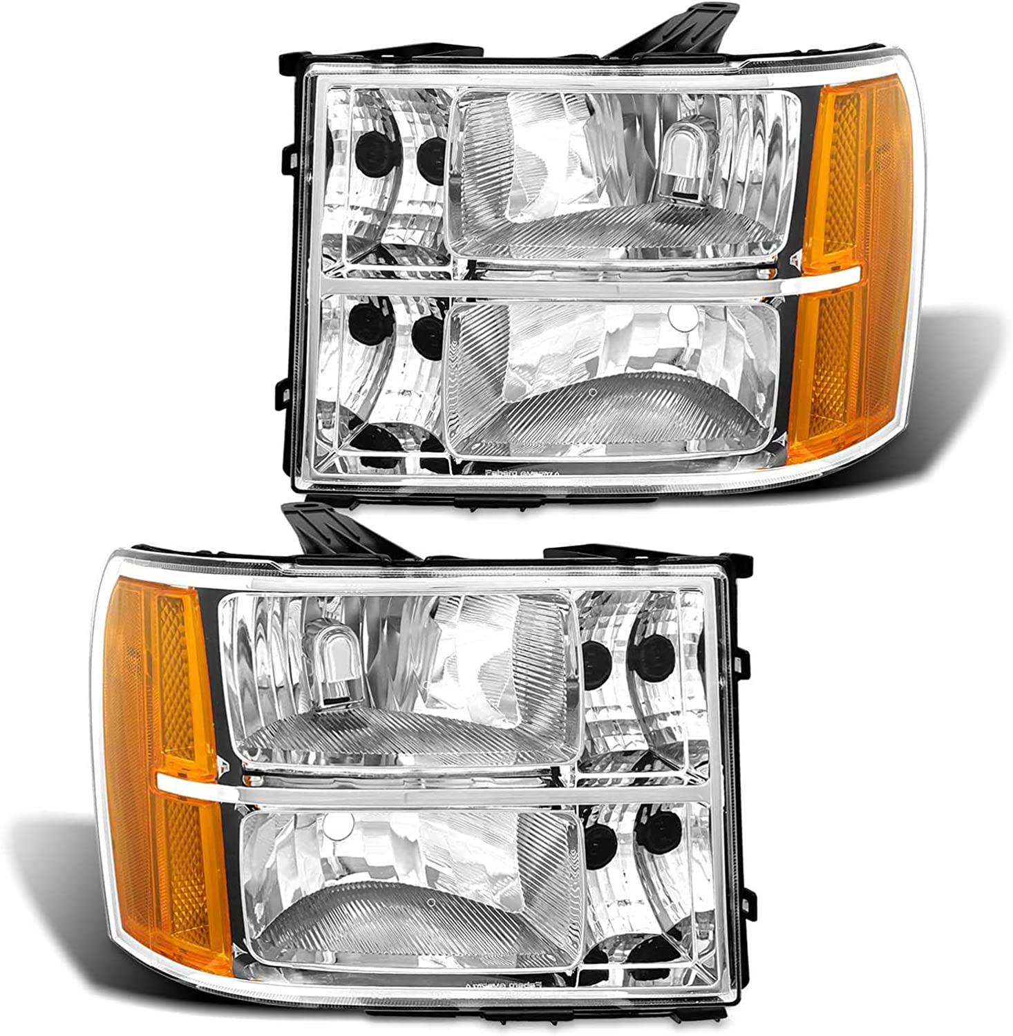Pair of NTXGlow headlight assemblies for 2007-2014 GMC Sierra 1500, 2500HD, 3500HD with chrome housing and amber reflectors.