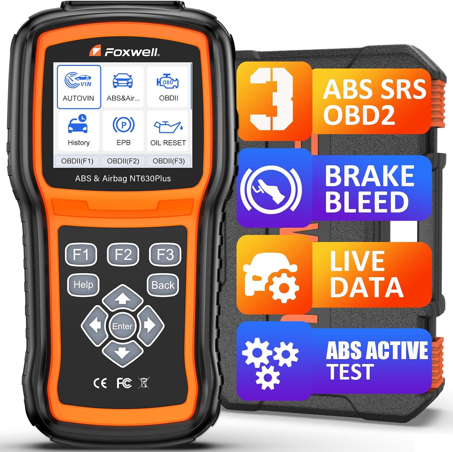 FOXWELL NT630 Plus OBD2 Scanner with ABS and SRS, ABS Auto Bleed, 4 Resets