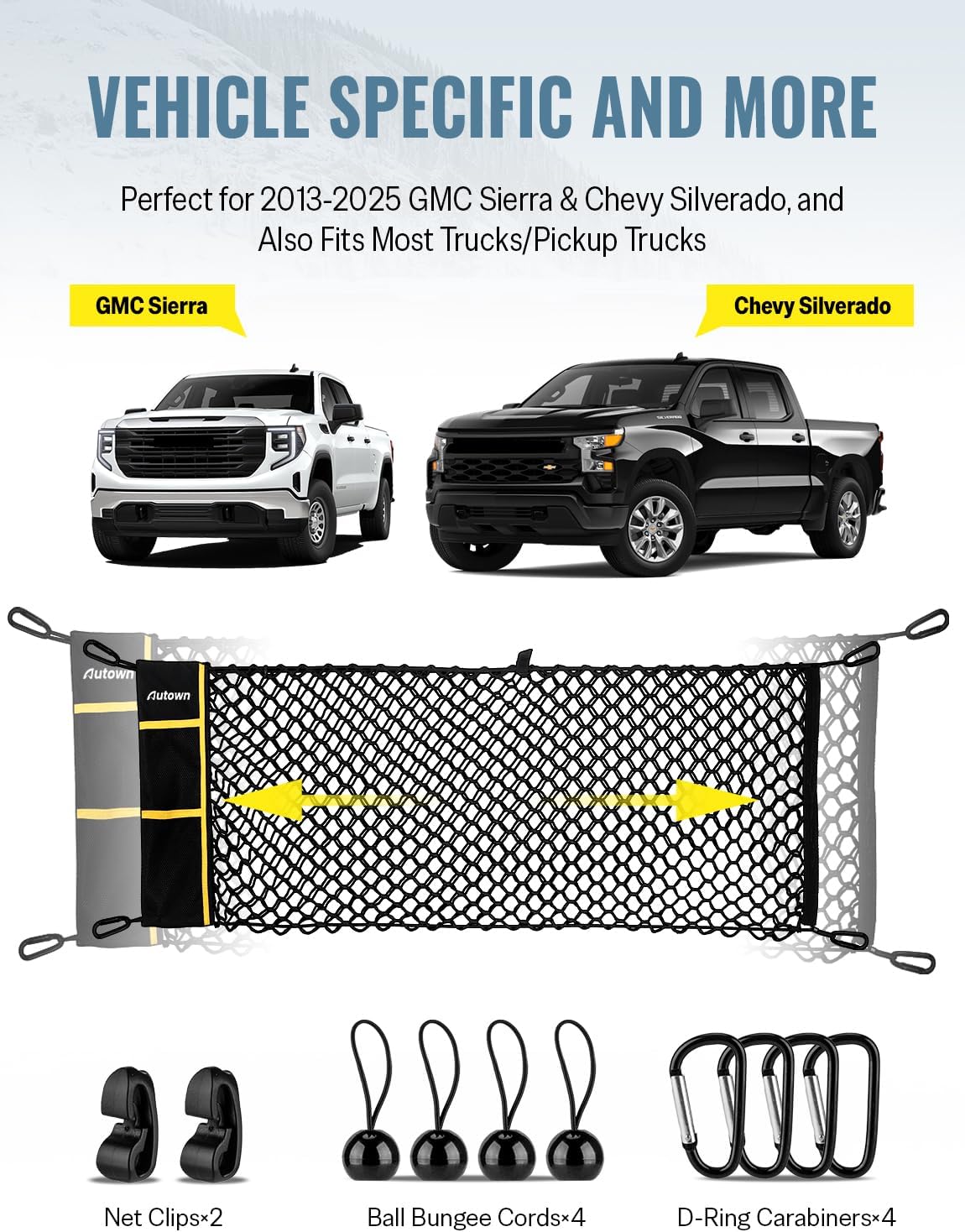 AUTOWN Truck Bed Cargo Net for GMC Sierra & Chevy Silverado 2013-2025