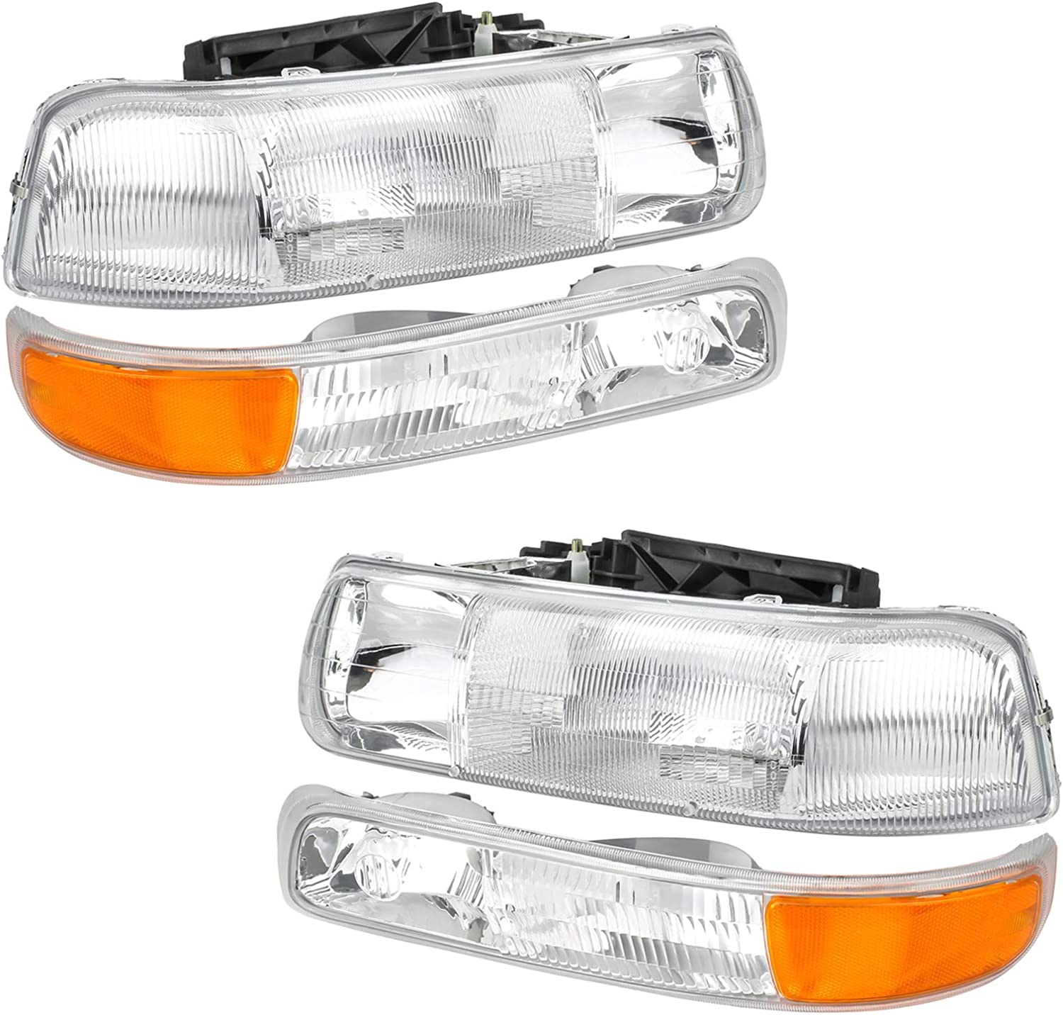 NTXGlow A&P 4PC chrome headlight assembly with clear lens for Chevy Tahoe, Silverado, Suburban 00-06 and 99-02 models.