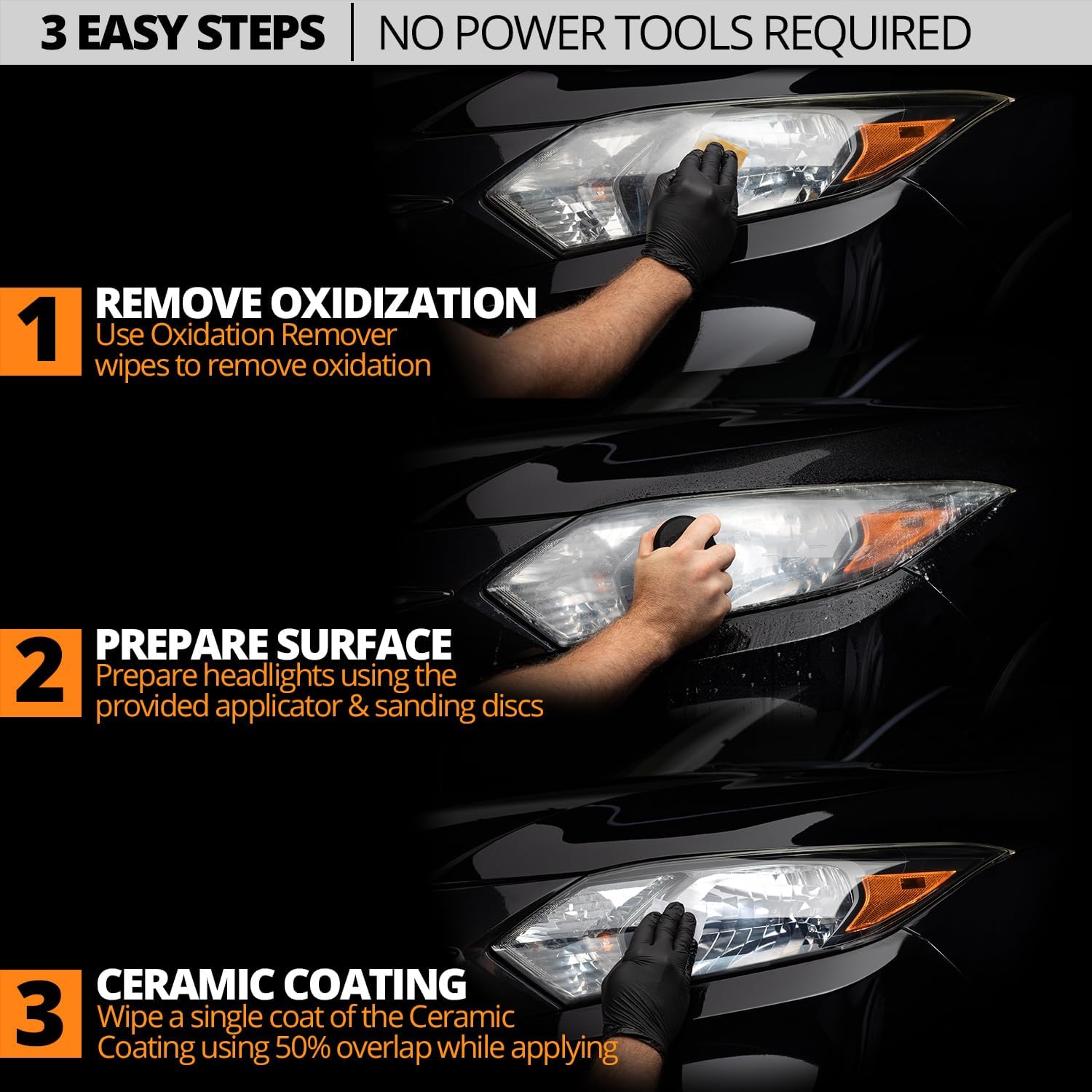 CERAKOTE® Ceramic Headlight Restoration Kit, No Power Tools, 10 Wipe Kit | Restores clouded, yellowed headlights, ceramic UV protection, 3-step wipe system, no power tools needed