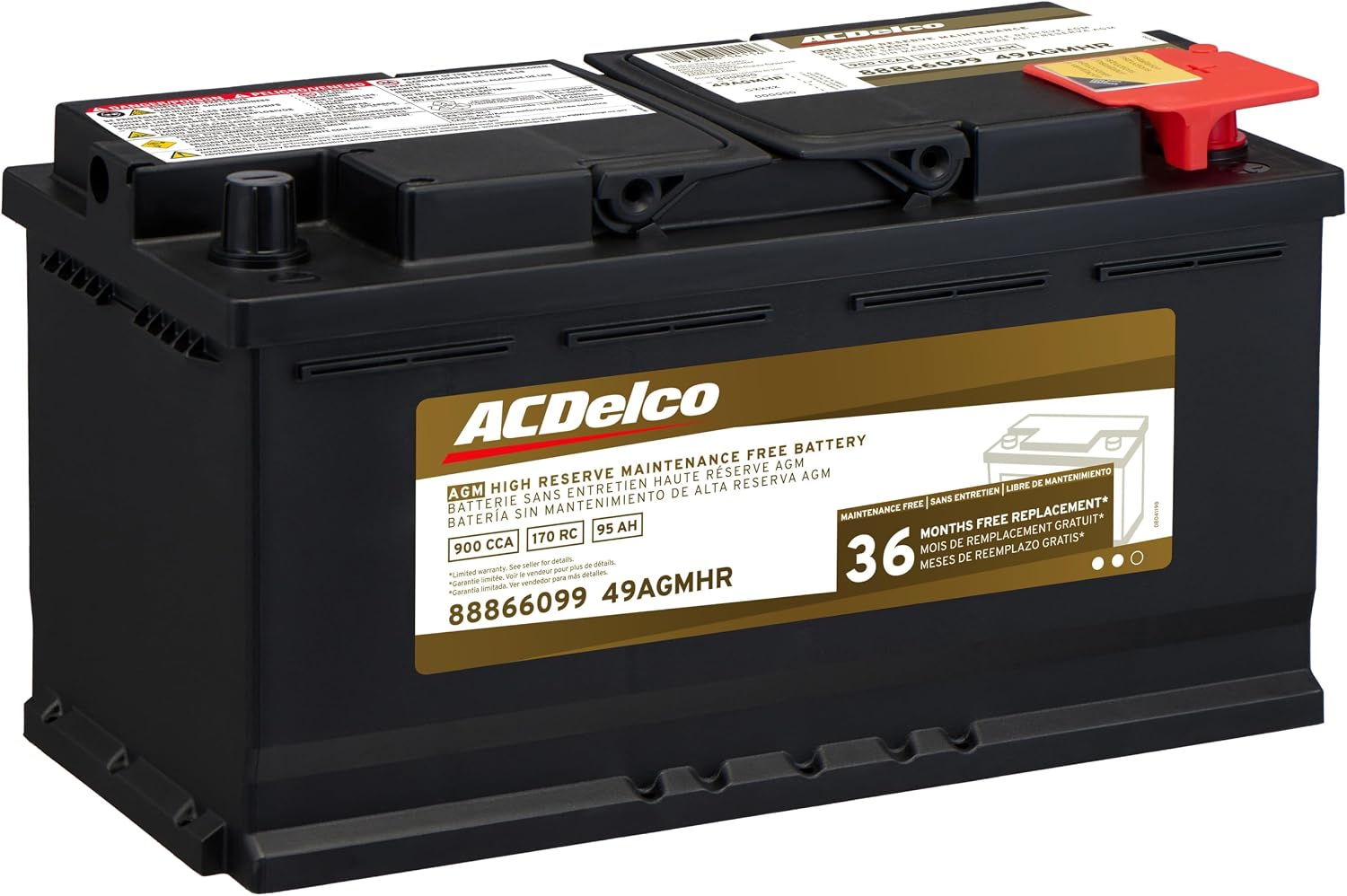 ACDelco Gold 49AGMHR (88866099) 36 Month Warranty High Reserve AGM BCI Group 49 Battery