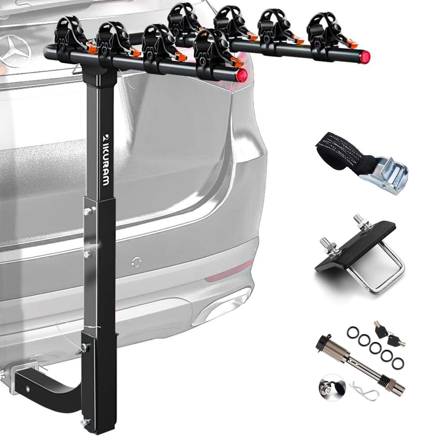 4 Bike Rack Bicycle Carrier Racks Hitch Mount Double Foldable Rack for Cars, Trucks, SUV's and minivans with a 2" Hitch Receiver | Comes with anti-rattle hitch tightener, suitable for most cars, trucks and SUVs