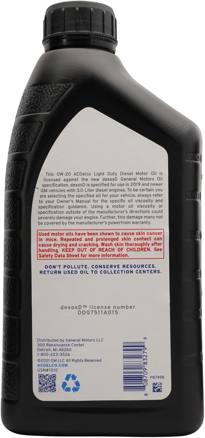 AC Delco DexosD 0w-20 Engine Oil and Oil Filter Change Kit For 3.0L Duramax Diesel LM2