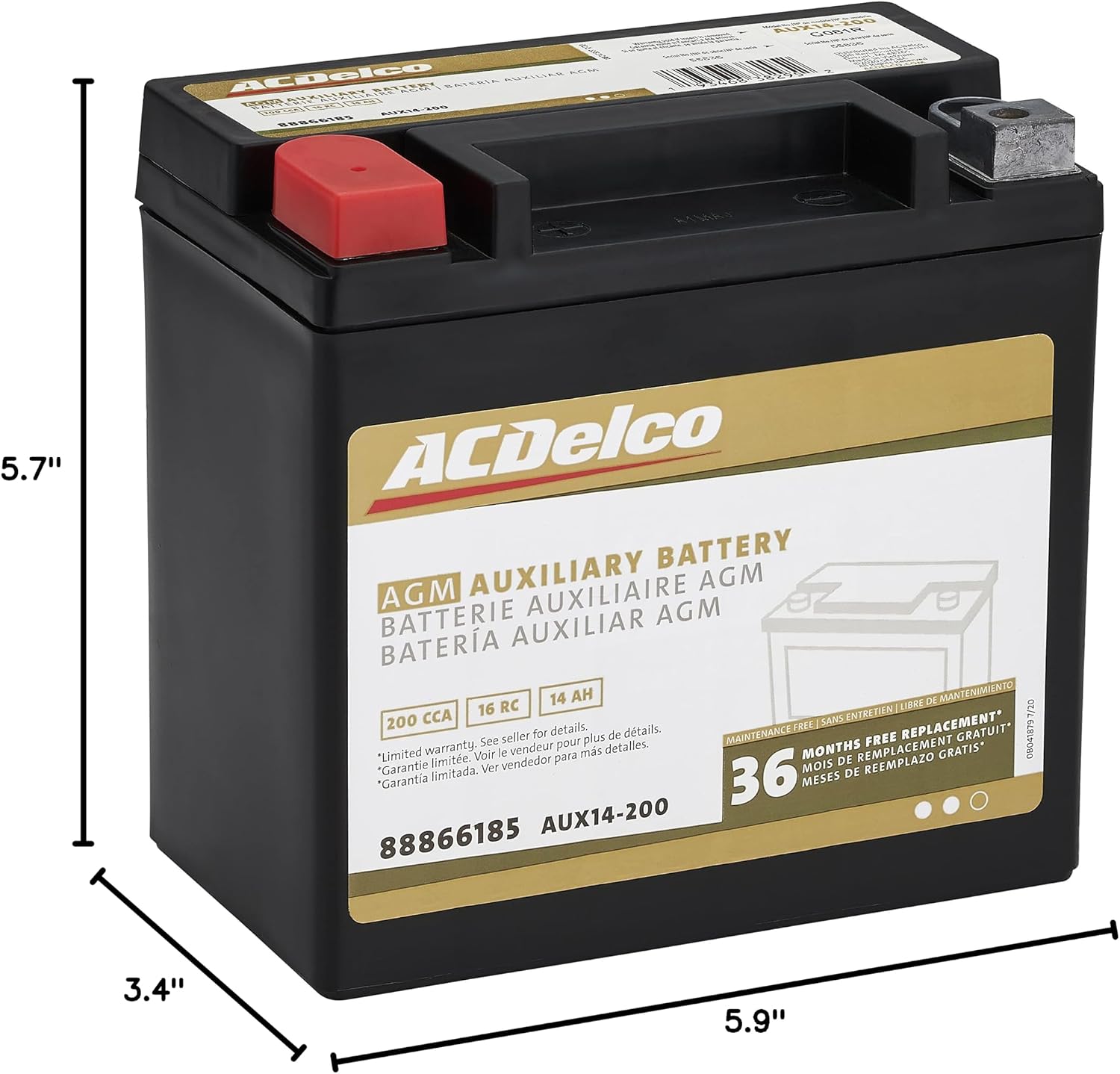 ACDelco Gold AUX14-200 (88866185) 36 Month Warranty Auxiliary AGM 200 CCA Battery