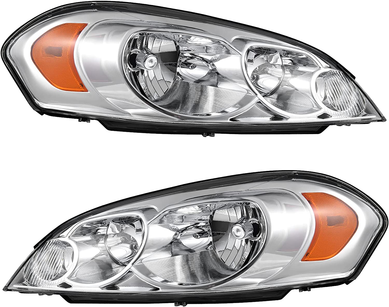 NTXGlow Autosaver88 headlight assembly for 2006-2013 Chevy Impala and Monte Carlo, chrome housing with amber reflector and clear lens