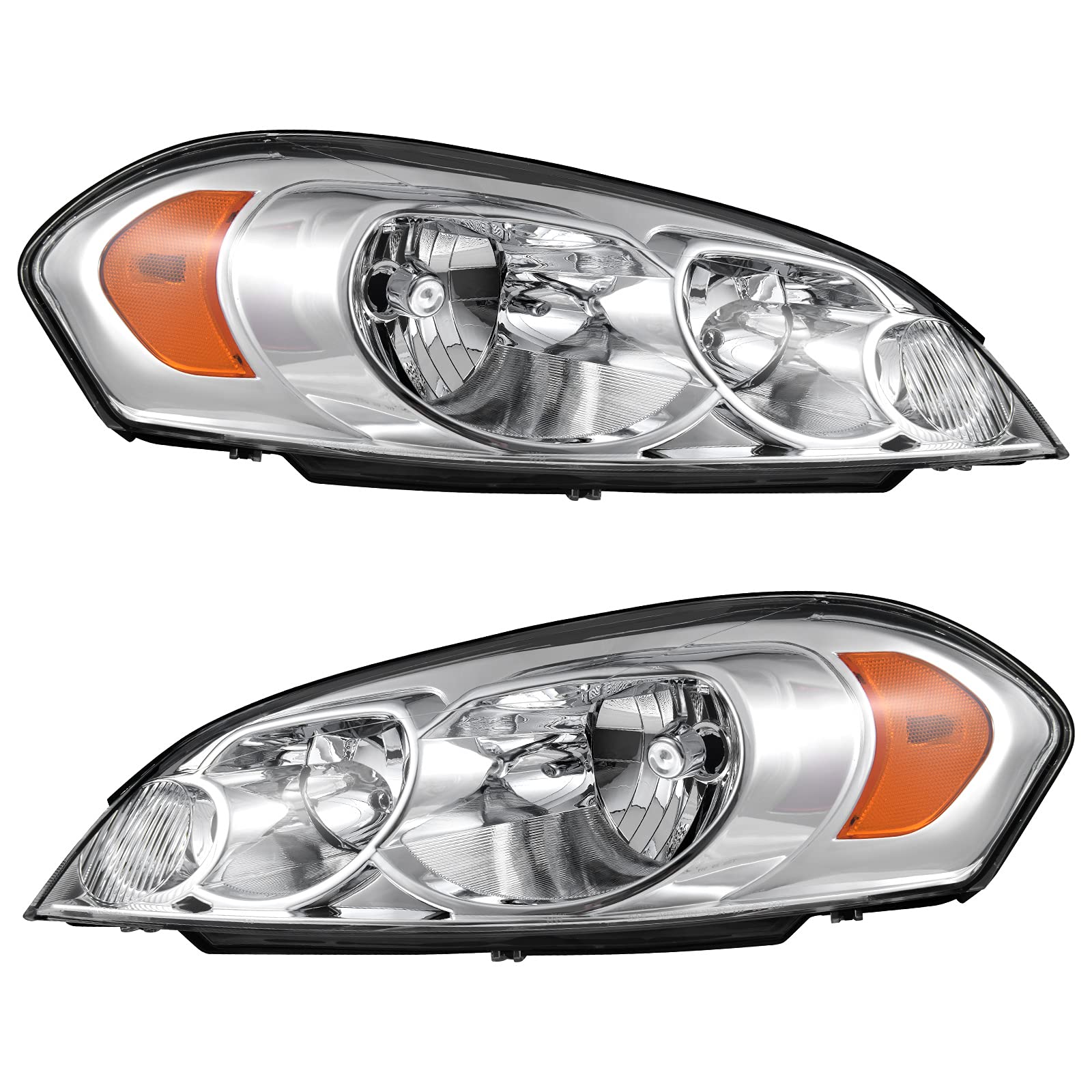 NTXGlow Autosaver88 headlight assembly for 2006-2013 Chevy Impala and Monte Carlo, chrome housing with clear lens and amber reflector