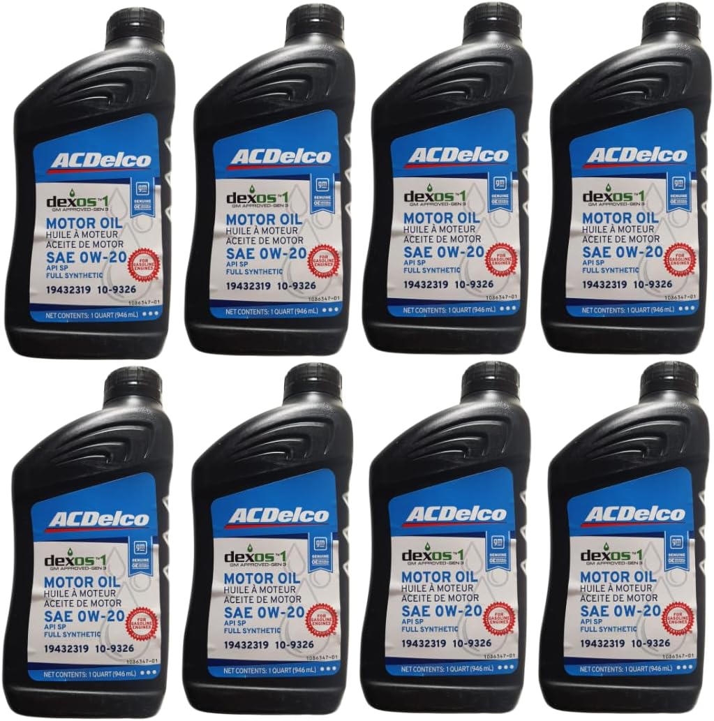 GM ACDelco 109326 0W-20 dexos1 Gen 3 Full Synthetic Motor Oil 1 Quart (8 pack)