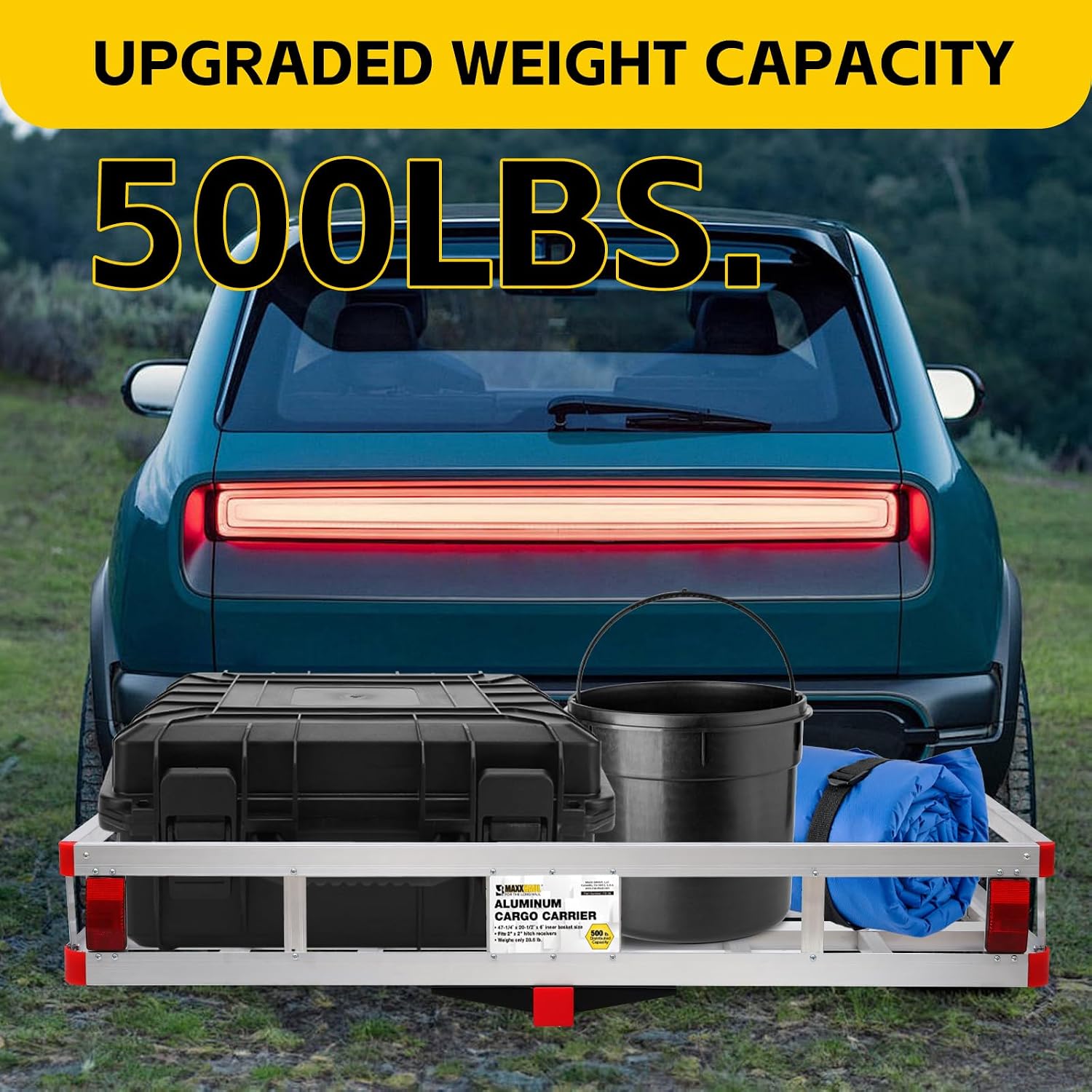 MaxxHaul 70108 Aluminum Cargo Carrier With High Side Rails- Trailer Hitch Mount For RV's, Trucks, SUV's, Vans, Cars With 2" Hitch Receiver - 500-lb Load Capacity, Grey, 49" x 22.5"