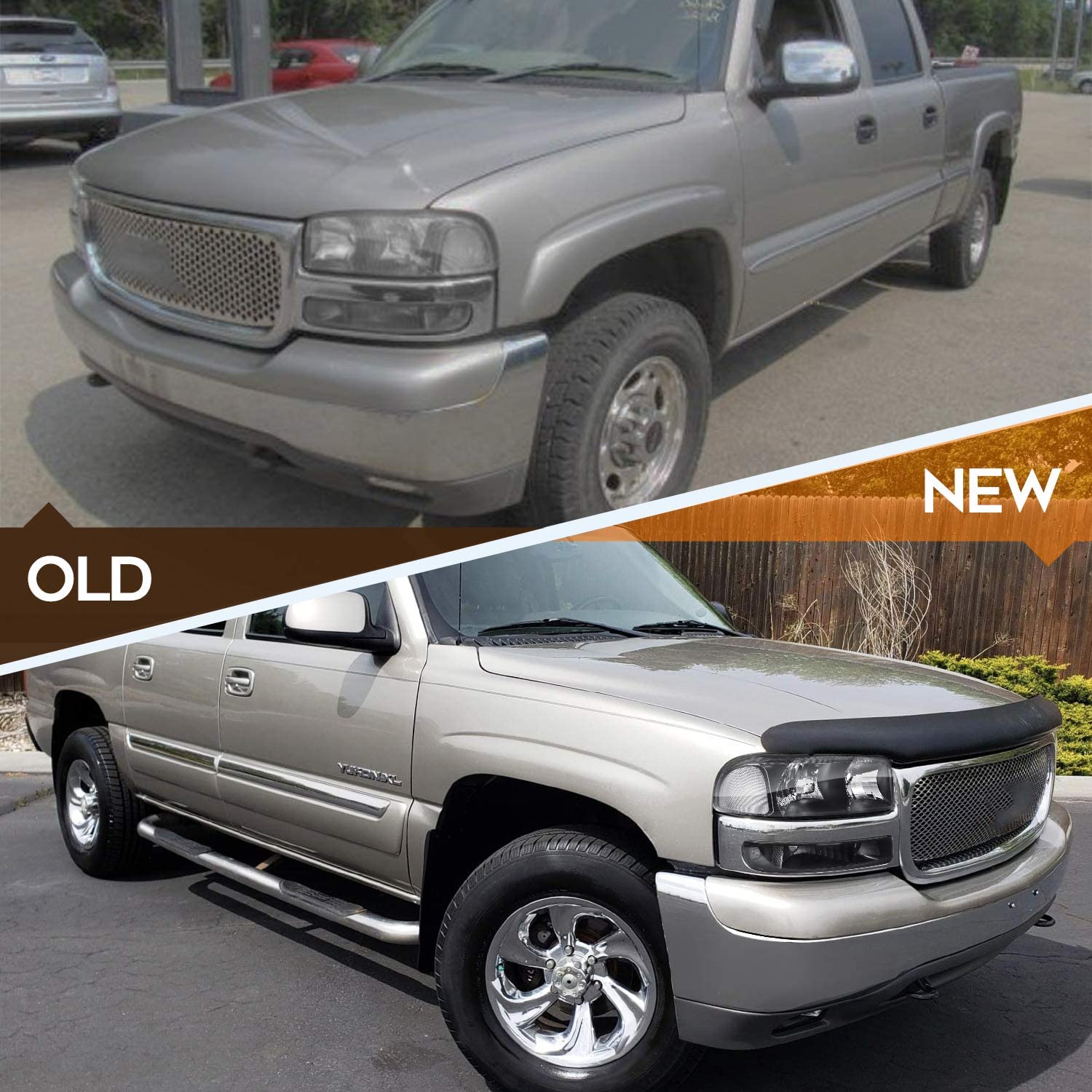 NTXGlow headlight assembly for GMC Sierra 1500 1999-2007, black housing, clear lens, driver and passenger side headlamp.