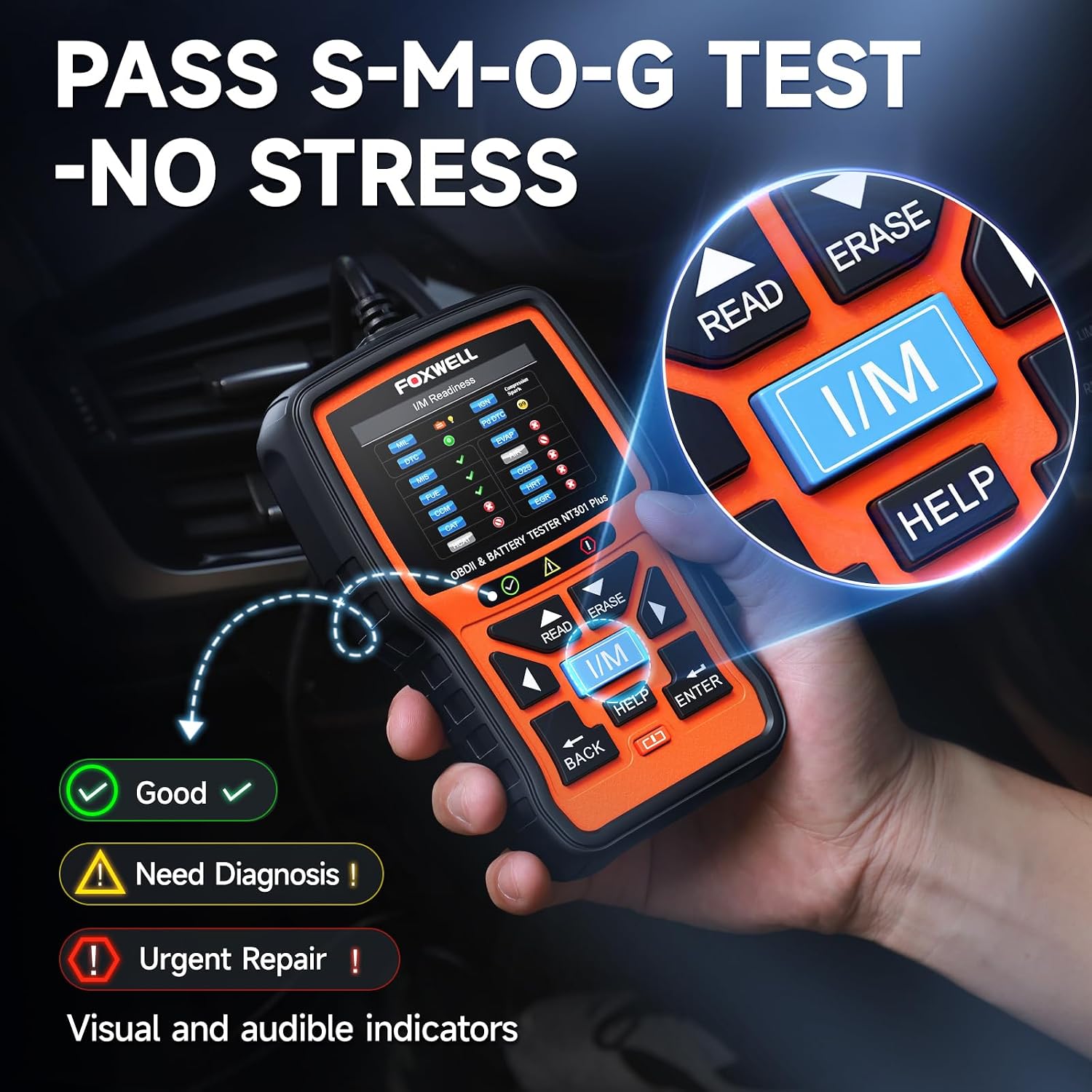 FOXWELL NT301 Plus 2-in-1 OBD2 Scanner & 12V Car Battery Tester
