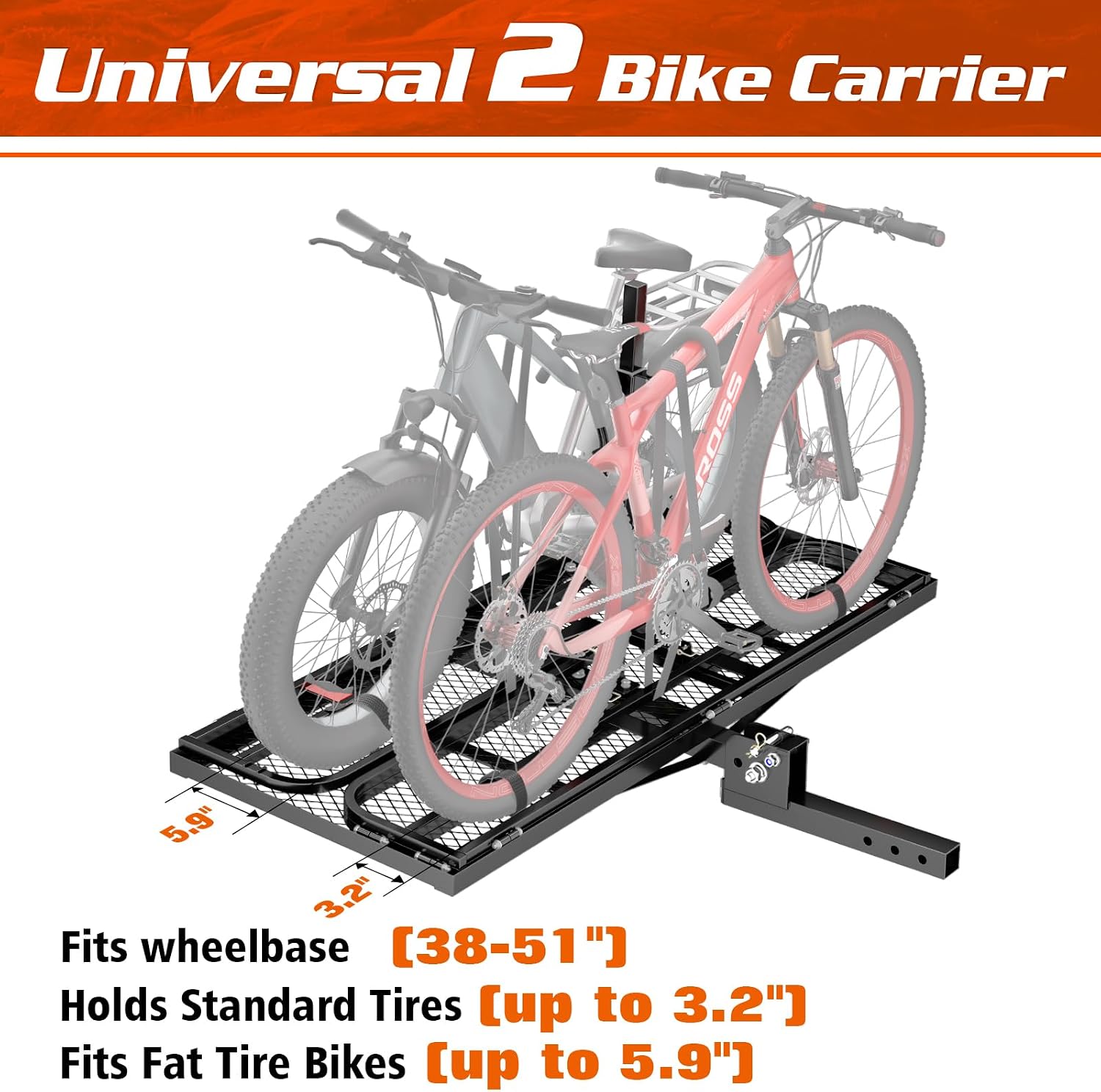 Wildroad 60"x24"x14" Hitch Cargo Carrier, Fits 2" Receiver - Bike Rack Set | 500-lb Load Capacity, Heavy-Duty Steel Construction, 14" High Side Rails, Folding Cargo Basket, for Car SUV Camping Travel
