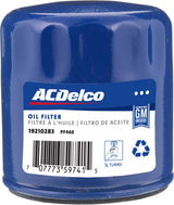 ACDelco GM Original Equipment PF46E engine oil filter installed in a vehicle, showing the filter's brand and design features.