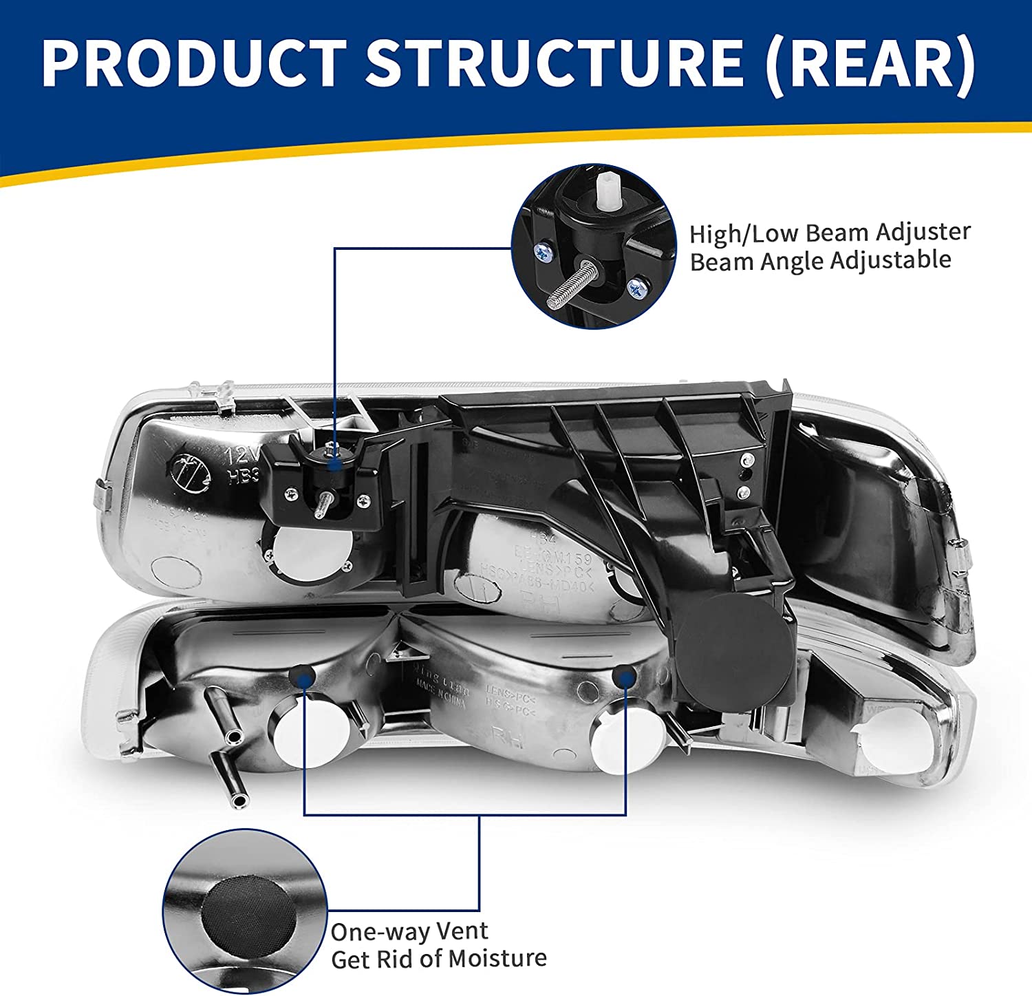 NTXGlow Autosaver88 headlight assembly for 1999-2006 Chevy Silverado and Tahoe, black housing with chrome reflector, bumper lights