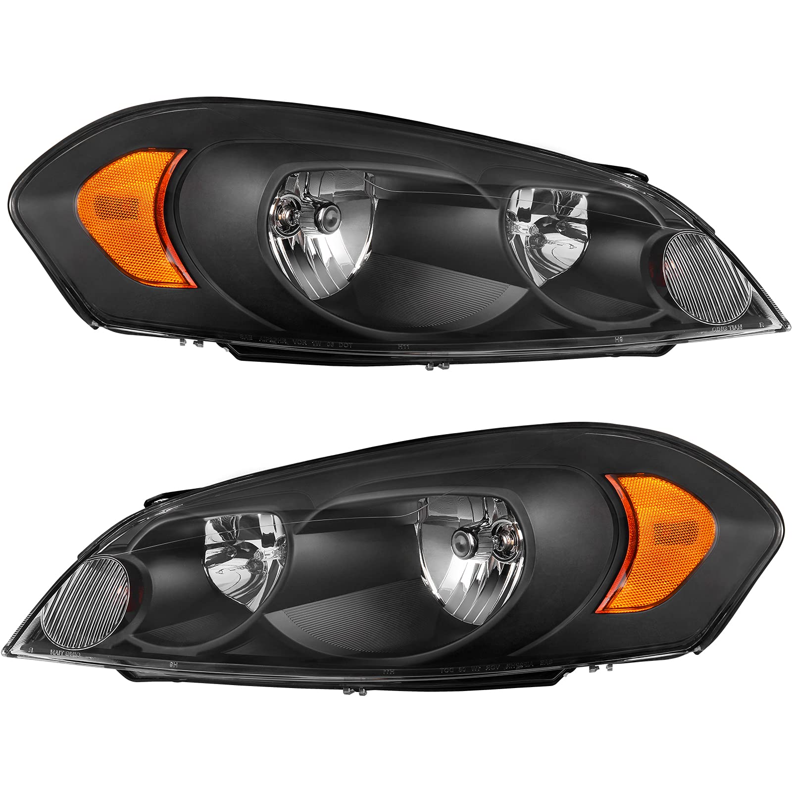 NTXGlow Autosaver88 headlight assembly with black housing, amber reflector, and clear lens for 2006-2013 Chevy Impala and Monte Carlo