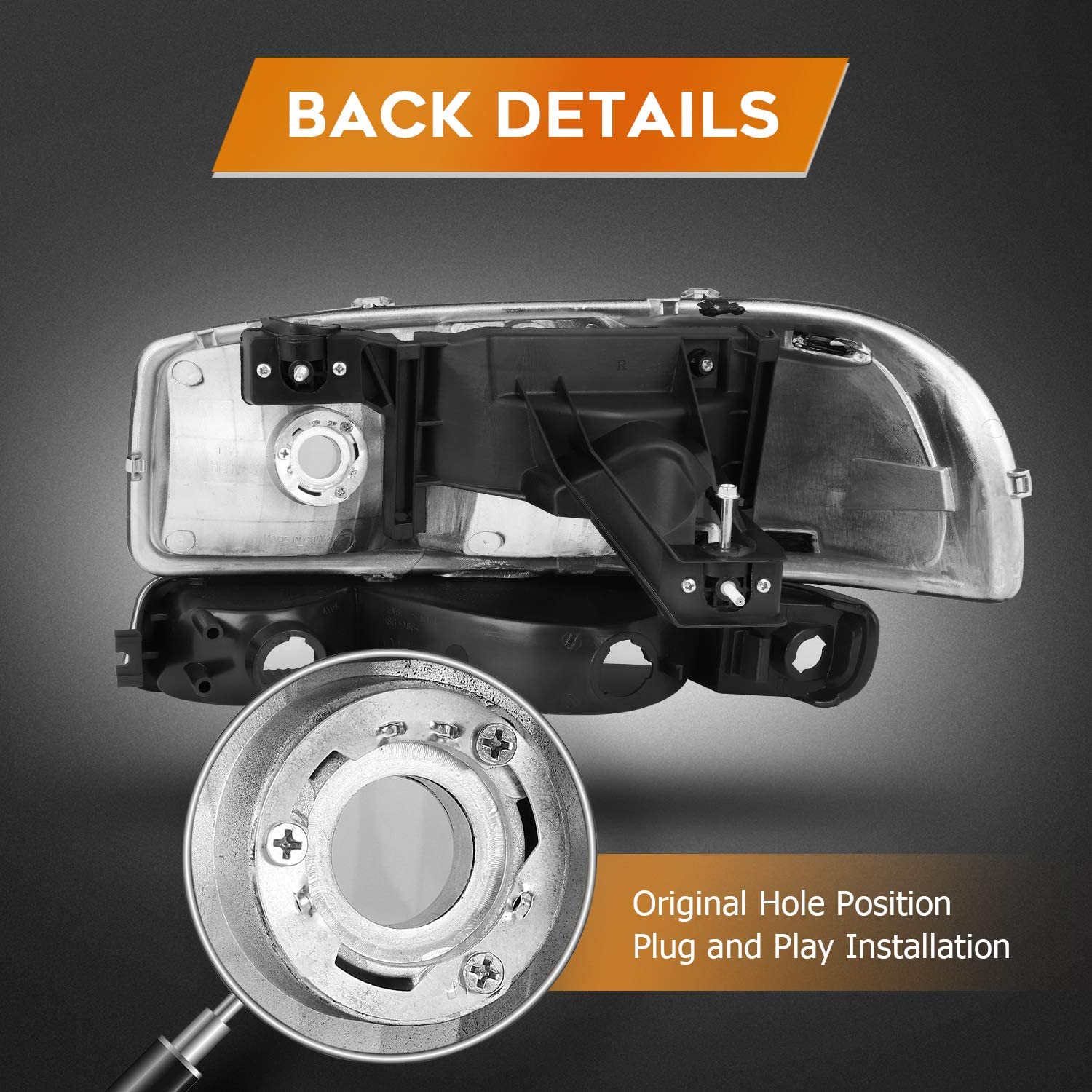 NTXGlow GMC Sierra 1500 headlight assembly with black housing, clear lens, driver and passenger side headlamp for 1999-2007 classic models