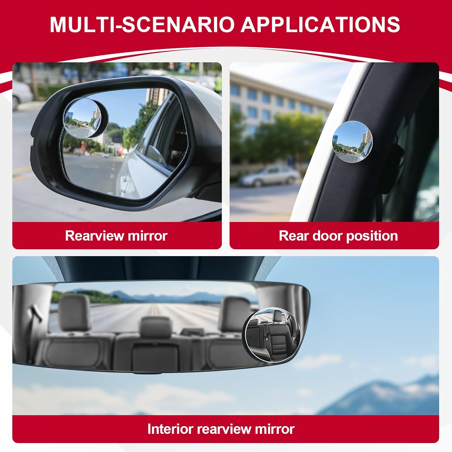 Blind Spot Mirror, 2" Round HD Glass Frameless Convex Rear View Mirrors Exterior Accessories with Wide Angle Adjustable Stick for Car SUV and Trucks, Pack of 2