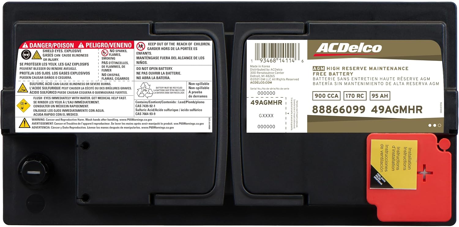 ACDelco Gold 49AGMHR (88866099) 36 Month Warranty High Reserve AGM BCI Group 49 Battery