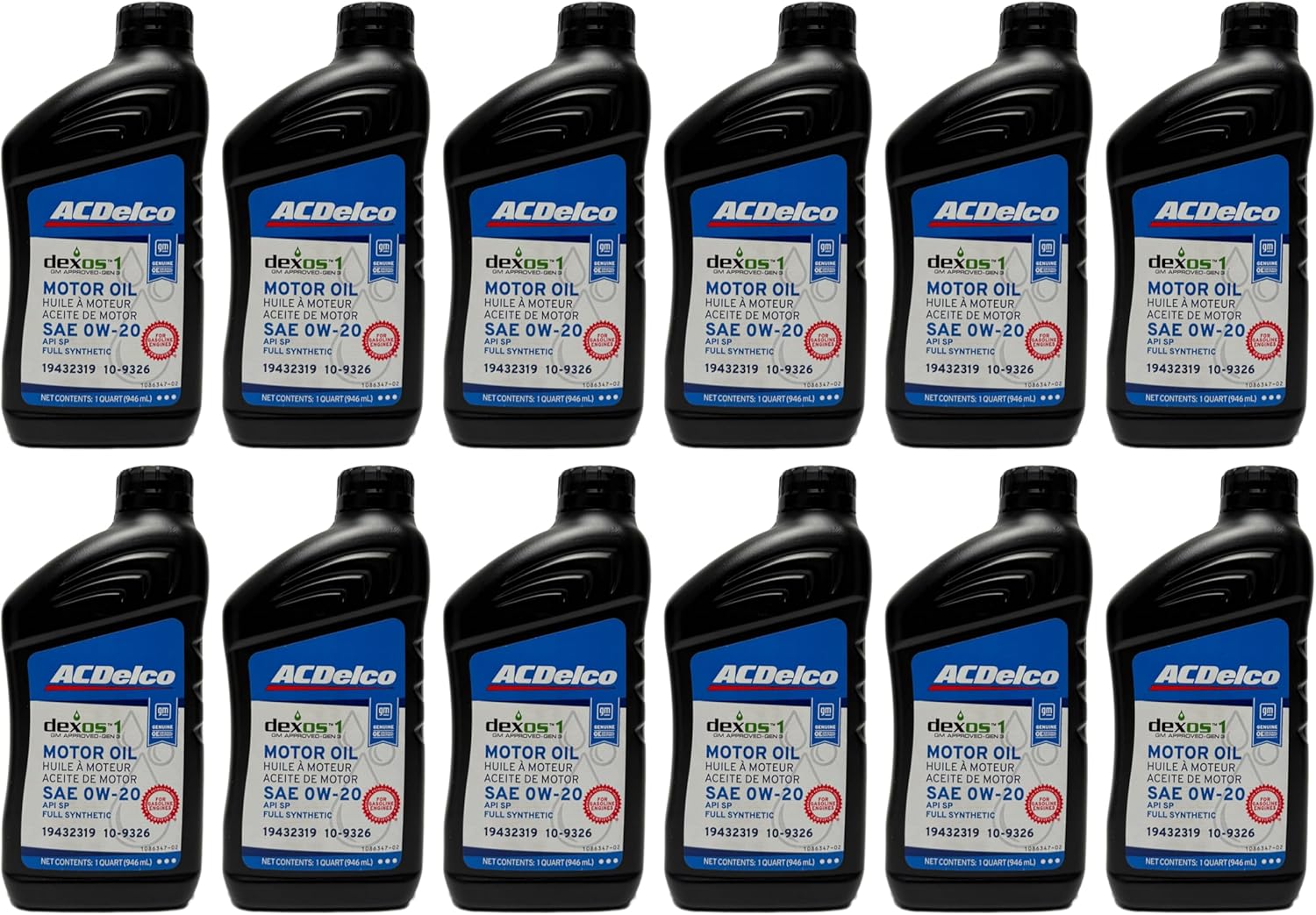 ACDelco GM Original Equipment 10-9326 (19432319) dexos™1 GEN 3 Full Synthetic 0W-20 Motor Oil - 1 qt (Case of 12)