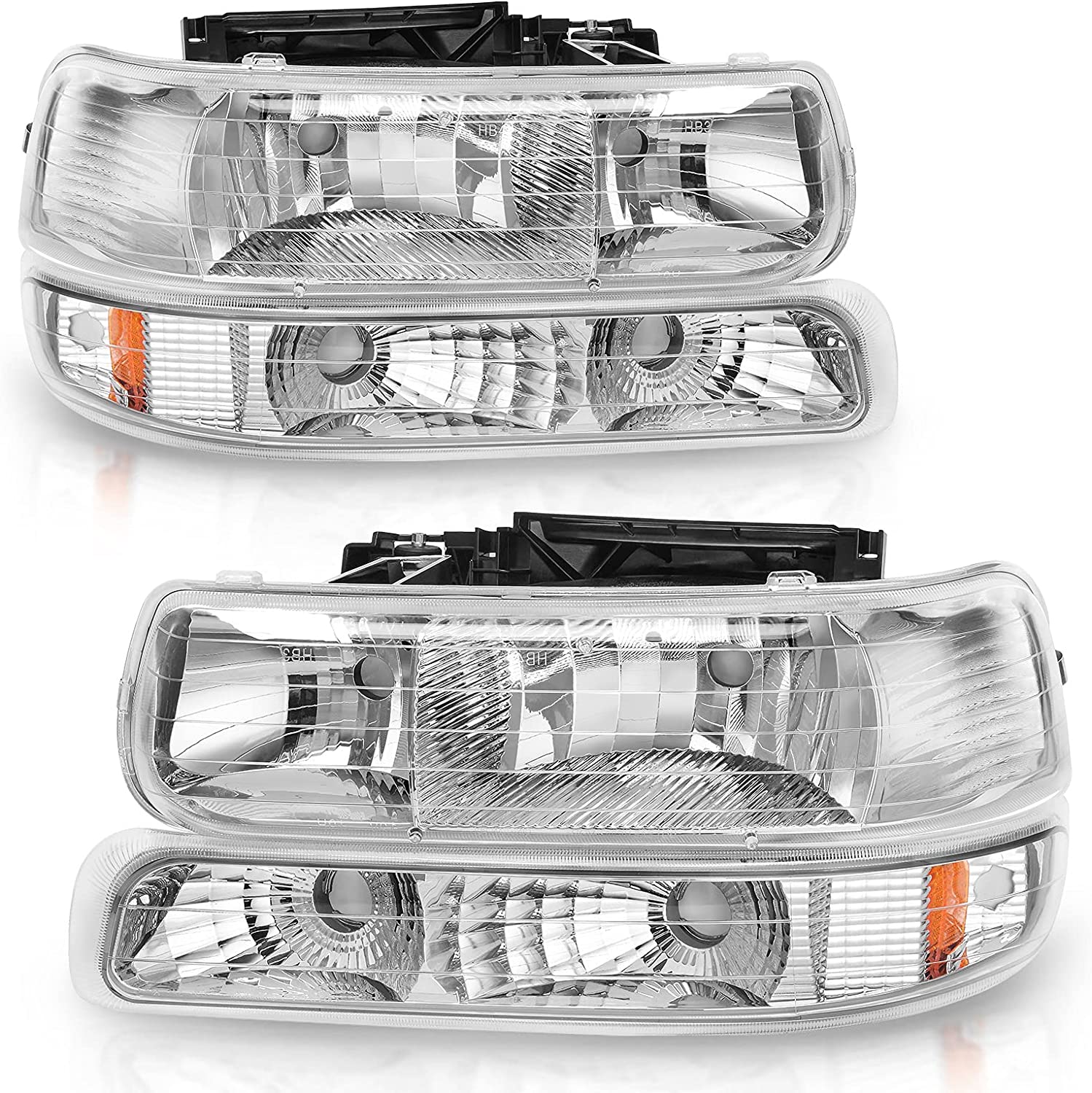 NTXGlow autosaver88 headlights assembly for 1999-2006 Chevrolet Silverado, Tahoe, Suburban, with bumper lights, vehicle lighting upgrade