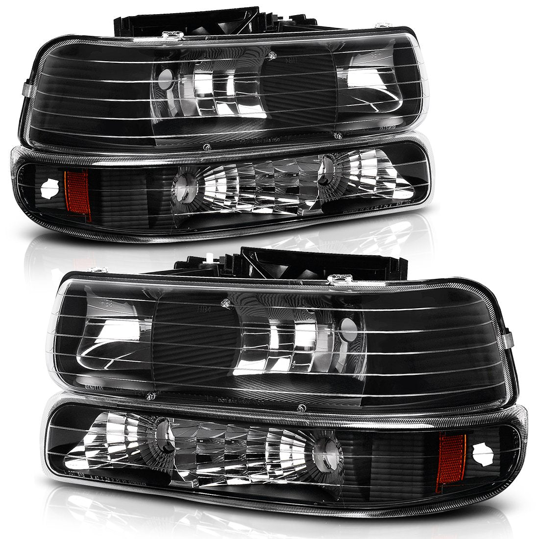 NTXGlow Autosaver88 headlight assembly for Chevy Silverado 1500 2500HD 3500HD Tahoe Suburban with black housing and amber reflector
