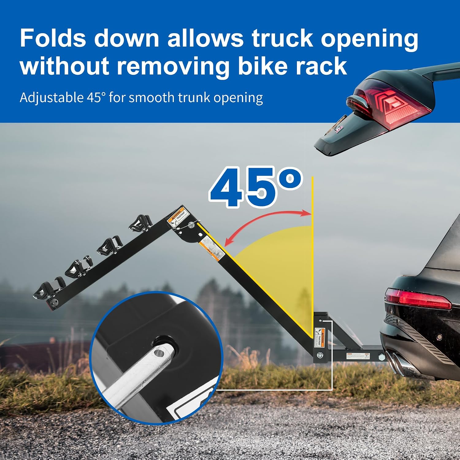 MaxxHaul Hitch Mount 4 Bike Rack 150 lb Capacity Heavy‑Duty Swing Down Design Fits Cars Trucks SUVs and Minivans with Safety Reflector Easy Install (70210)