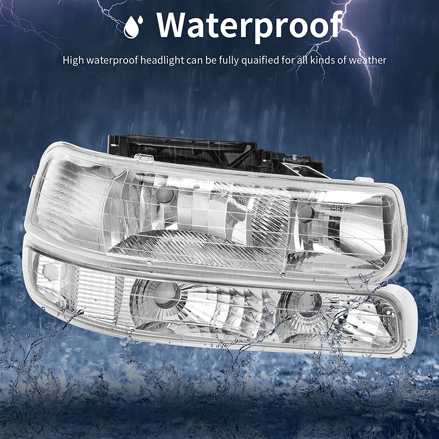 NTXGlow Autosaver88 headlight assembly for 1999-2006 Chevy Silverado, Tahoe, Suburban with black housing and chrome reflector.