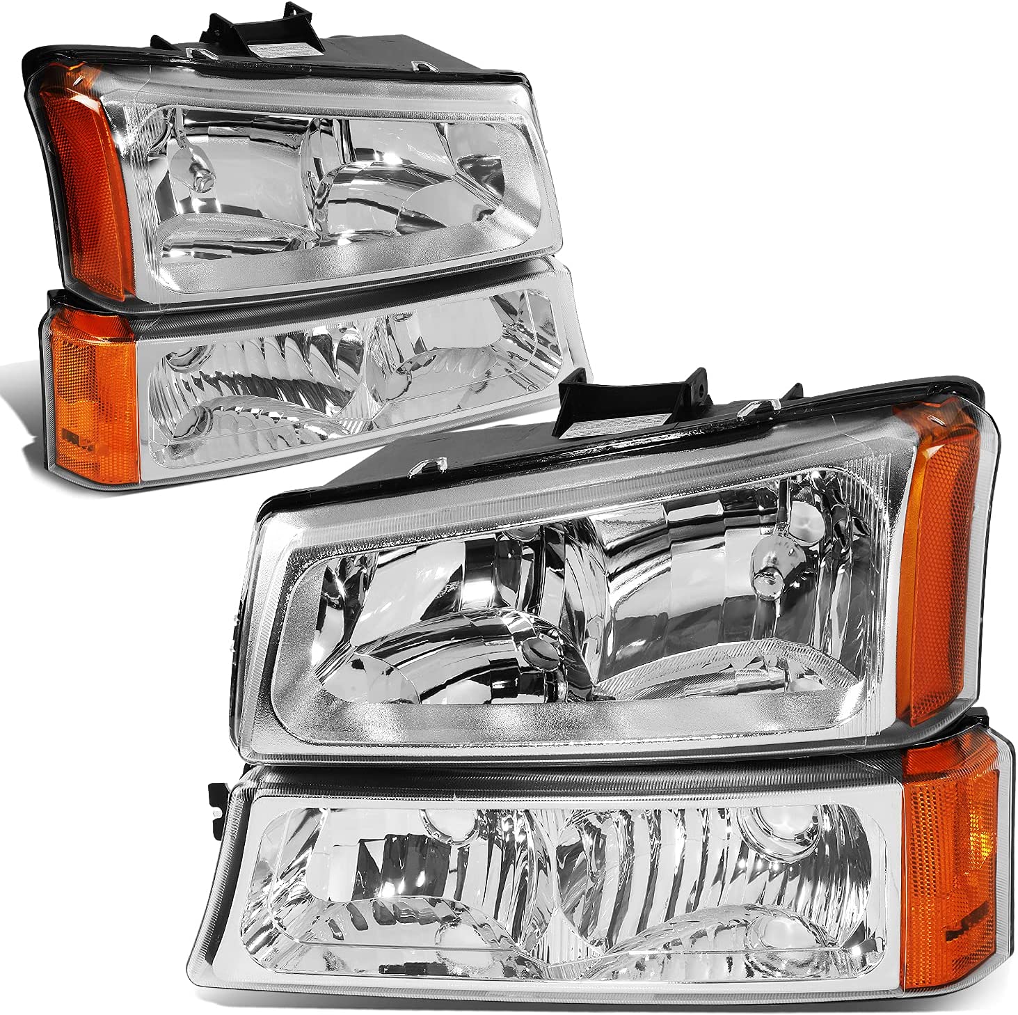 NTXGlow chrome amber headlights for 2003-2006 Chevy Silverado and Avalanche, high-quality Dna Motoring Hlohcs034pcham headlights