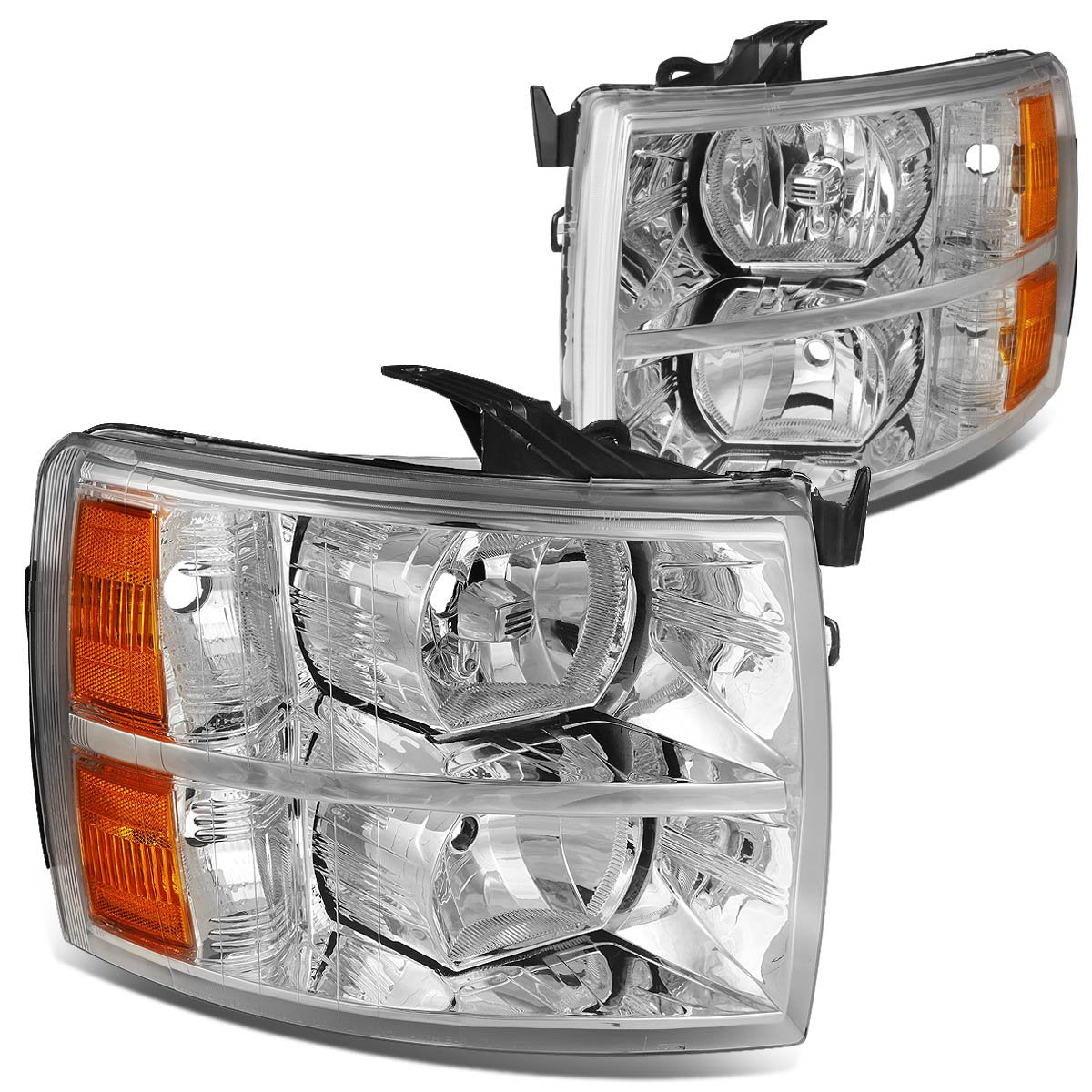 NTXGlow chrome amber headlights for 2007-2013 Chevrolet Silverado 1500, 2500 HD, 3500 truck, featuring stylish design and durable construction.