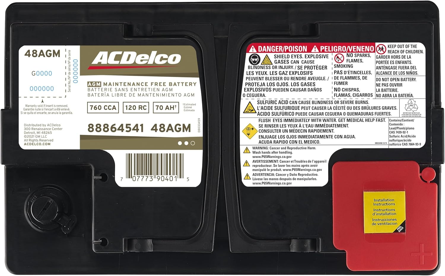 ACDelco Gold 48AGM (88864541) 36 Month Warranty AGM BCI Group 48 Battery
