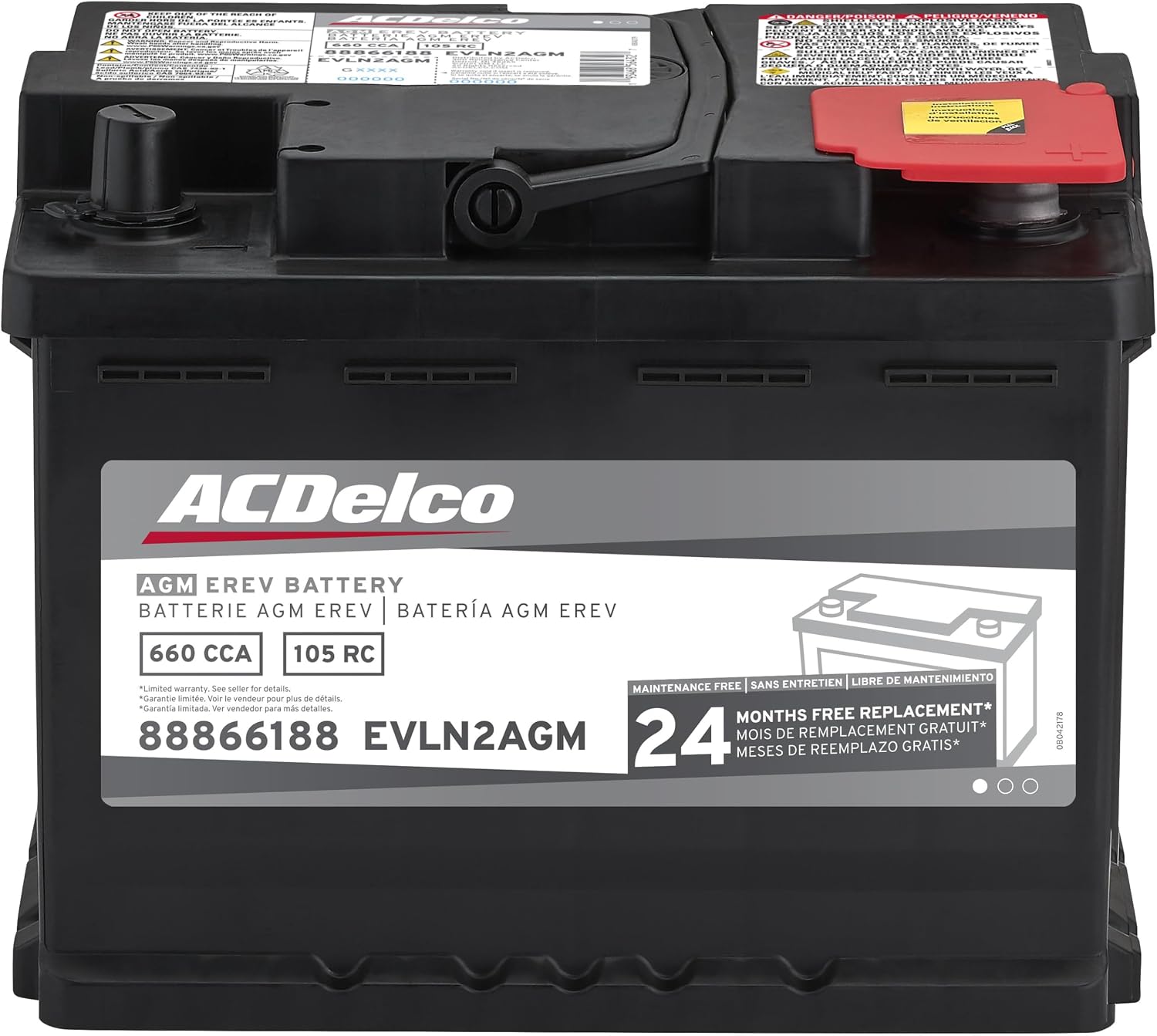 ACDelco Silver EVLN2AGM (88866188) 24 Month Warranty EREV AGM BCI Group LN2 Battery