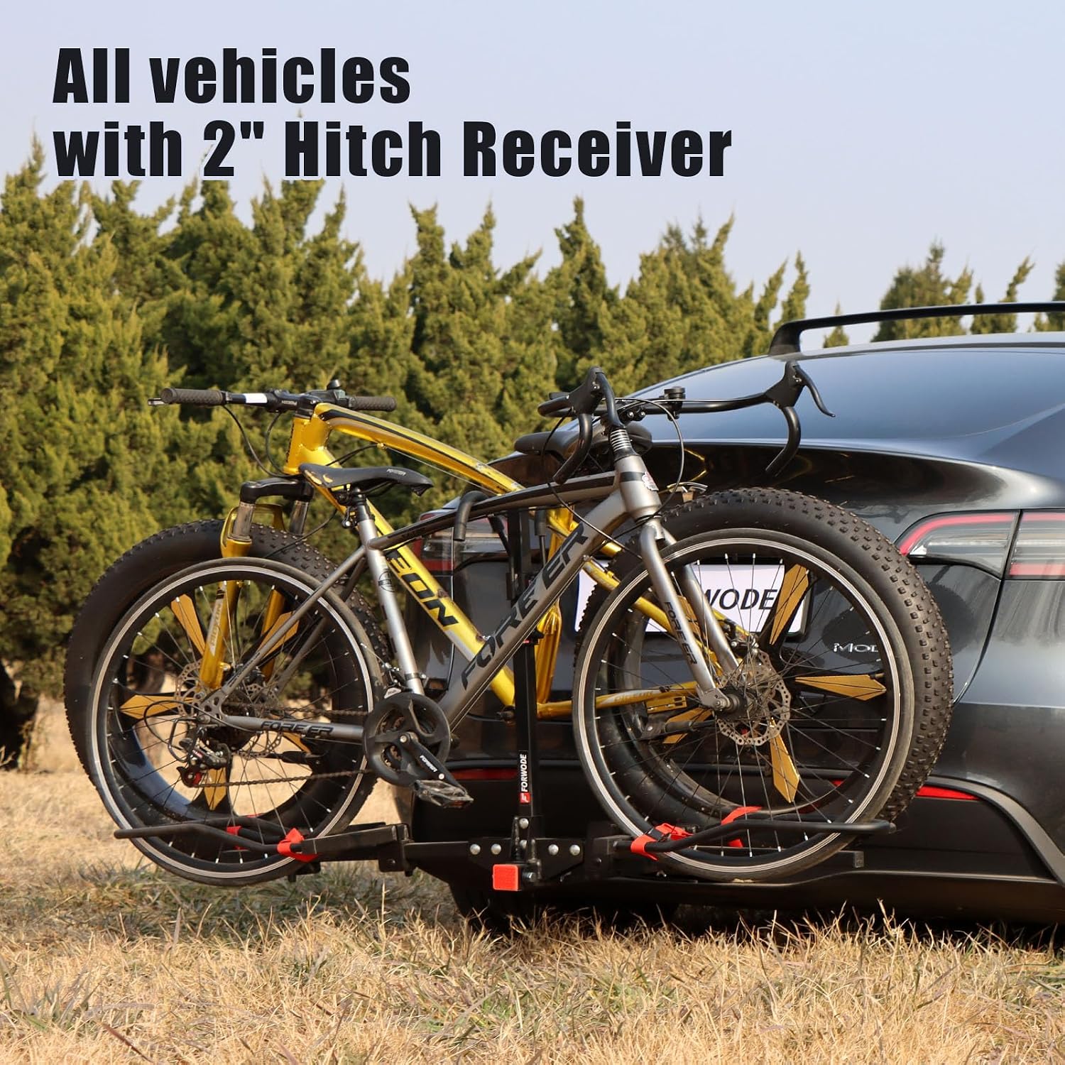 FORWODE Bike Rack Hitch for Car, 200 LB 2-Bike Racks with Coded Lock, Wobble Free Smart Tilting Hitch Mount Bike Rack for 2 Inch Receiver, Bike Carrier Fits Up to 5 Inch Fat Tire Electric Bike for Car