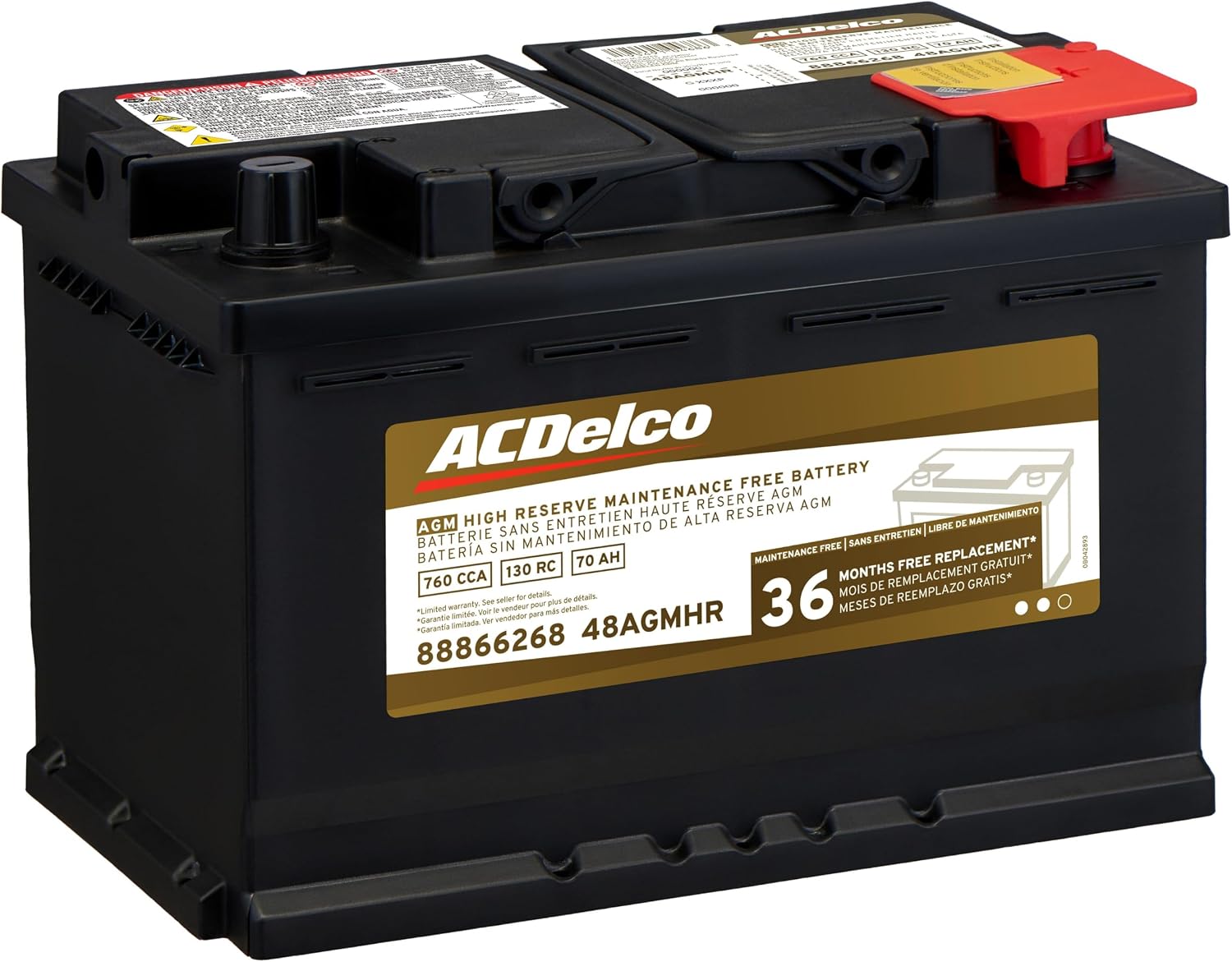 ACDelco Gold 48AGMHR (88866268) 36 Month Warranty High Reserve AGM BCI Group 48 Battery