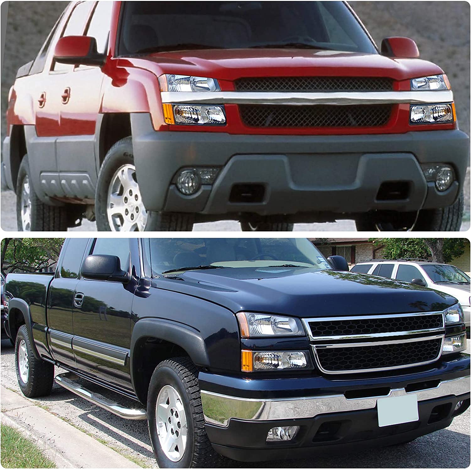 NTXGlow Chevy Silverado headlight assembly with black clear housing for Avalanche 1500, 2500, 3500 trucks.