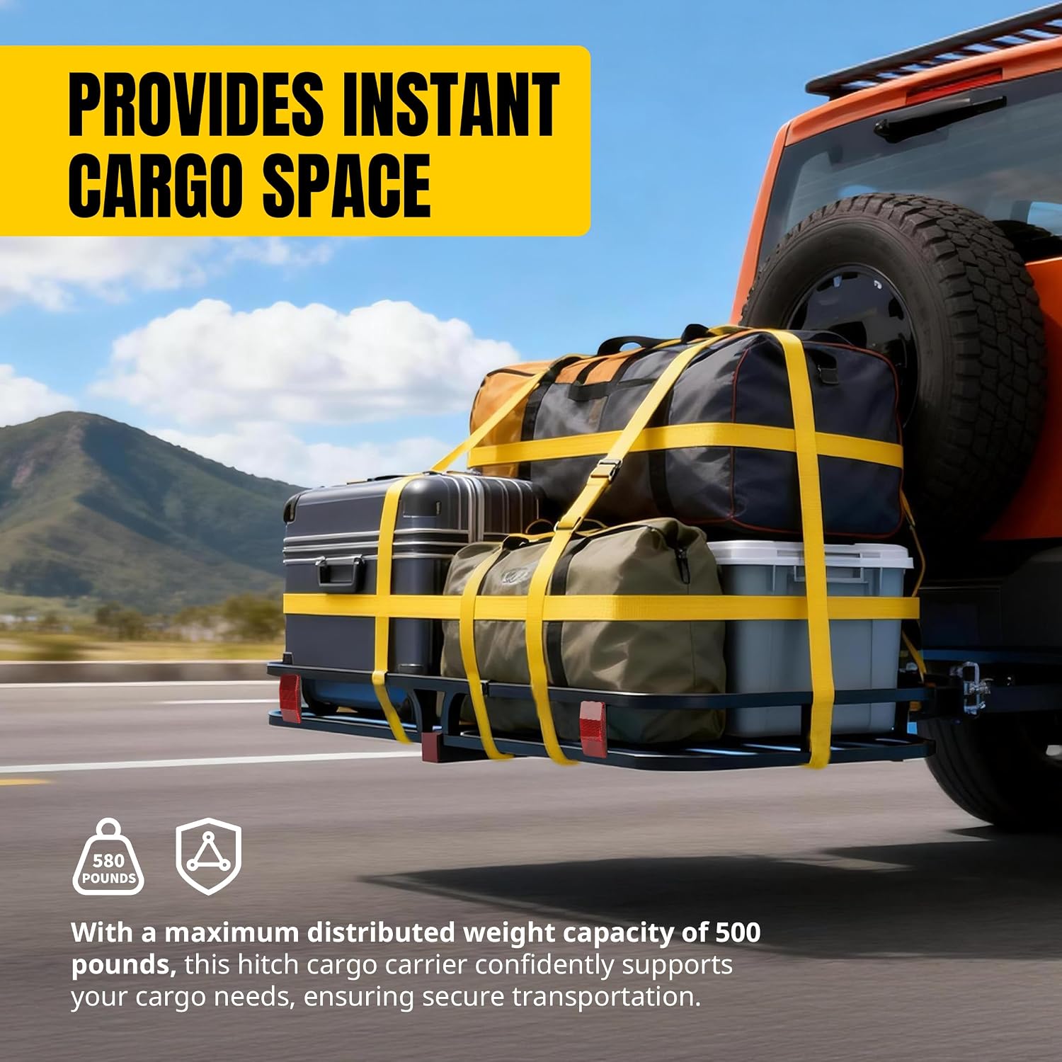 MaxxHaul 70107 53" x 19-1/2" Hitch Cargo Carrier - Trailer Mount Steel With High Side Rails For RV's, Trucks, SUV's, Vans, Cars 2" Receiver 500-lb Load Capacity , Black