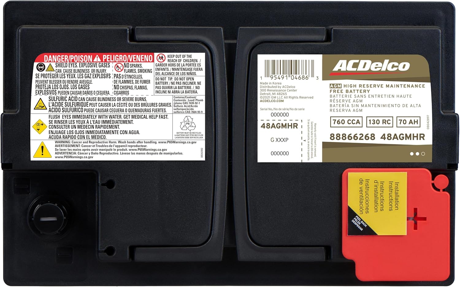 ACDelco Gold 48AGMHR (88866268) 36 Month Warranty High Reserve AGM BCI Group 48 Battery
