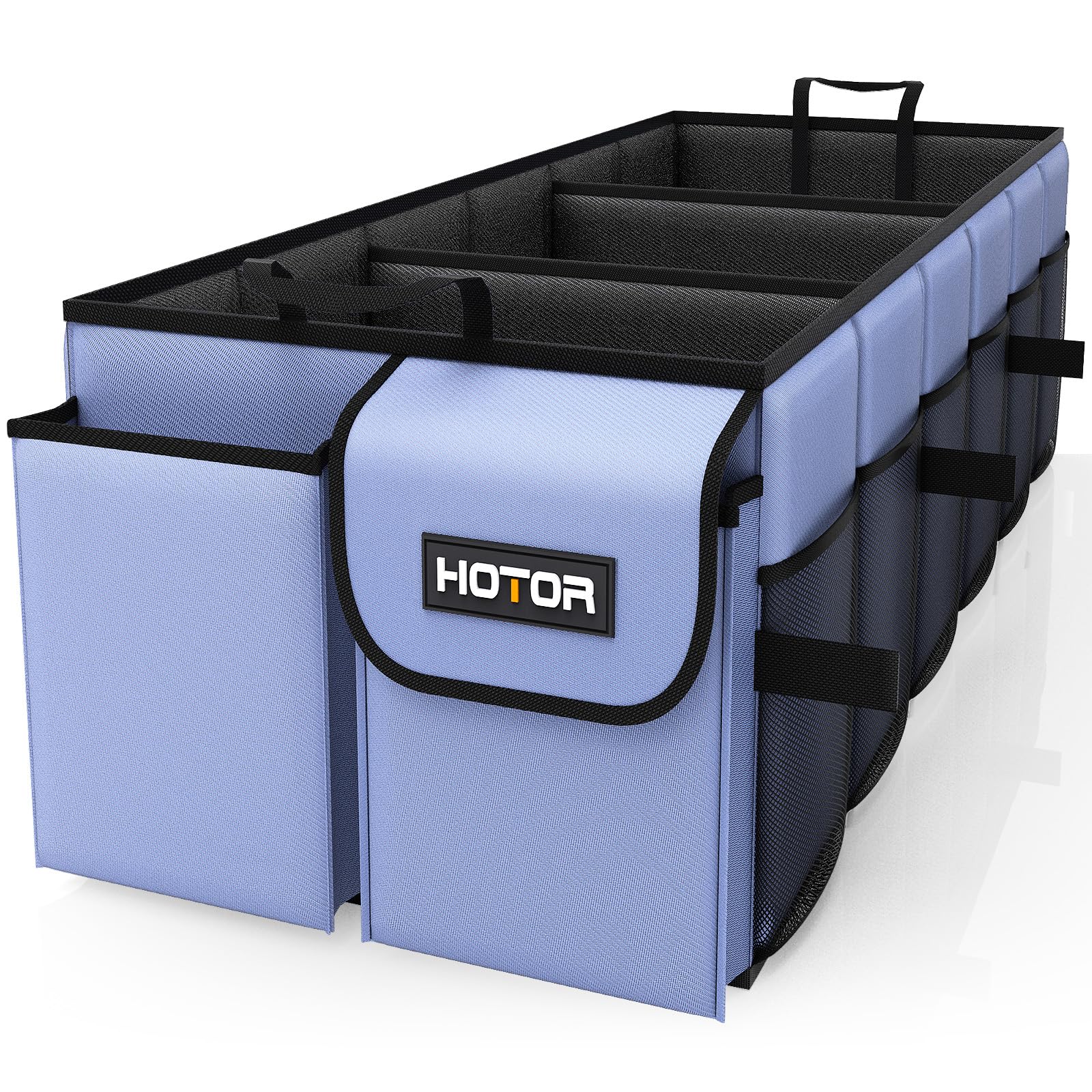 HOTOR Trunk Organizer - Foldable Car Organizer for SUVs & Sedans Storage | Sturdy Car Organization for Men & Women, Car Accessories, Tools, Sundries, Black, 2 Compartments, 21.3" x 12.6" x 10.6"