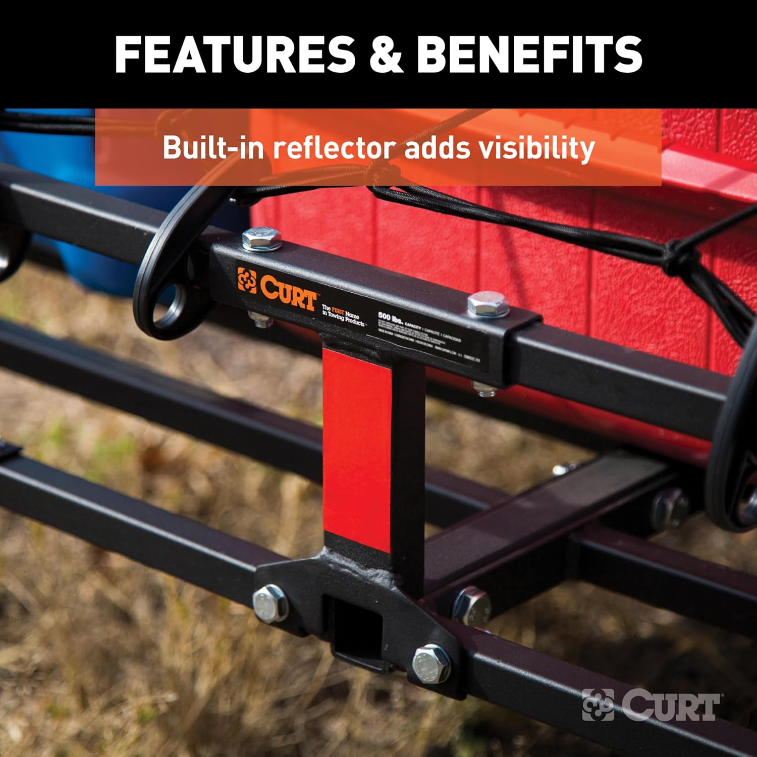 CURT 18145 Cargo Basket Hitch Trailer Hitch Cargo Carrier, 500 lbs. Capacity, 46-1/2-Inch x 17-1/2-Inch x 5-1/2-Inch, Fits 1-1/4 or 2-Inch Receiver