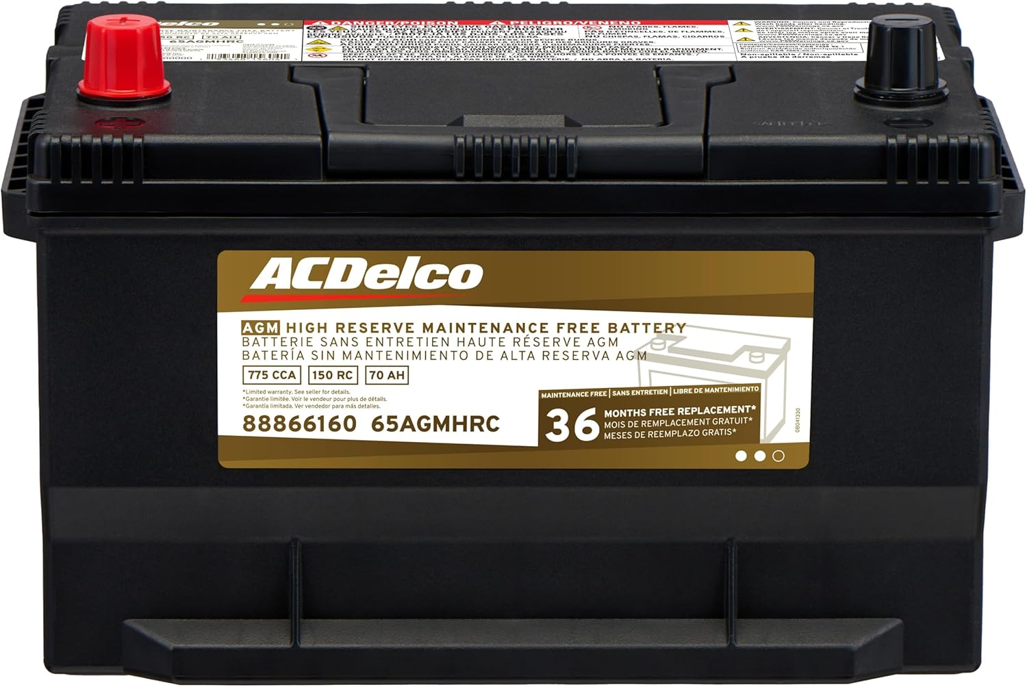 ACDelco Gold 65AGMHRC (88866160) 36 Month Warranty High Reserve AGM BCI Group 65 Battery
