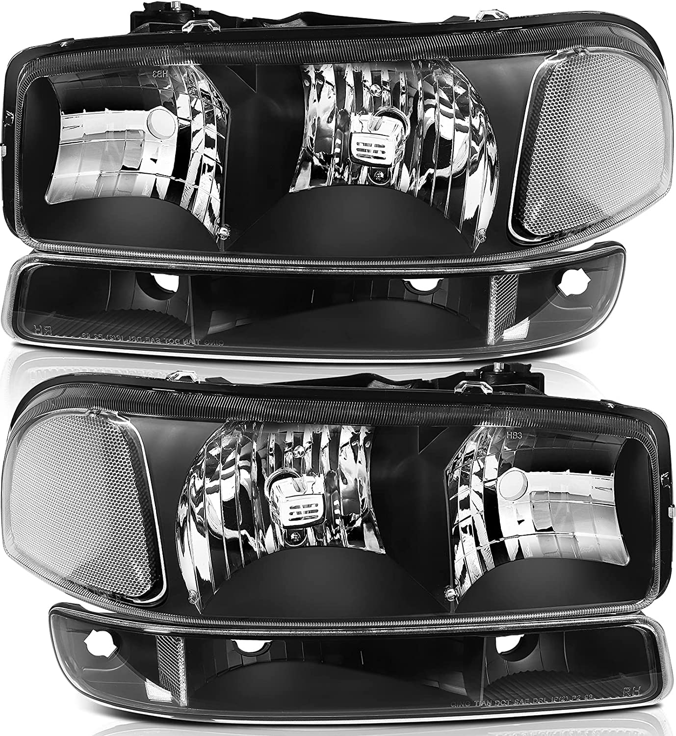 NTXGlow black housing headlights assembly for 1999-2007 GMC Sierra 1500, clear lens, driver and passenger side, modern lighting design.