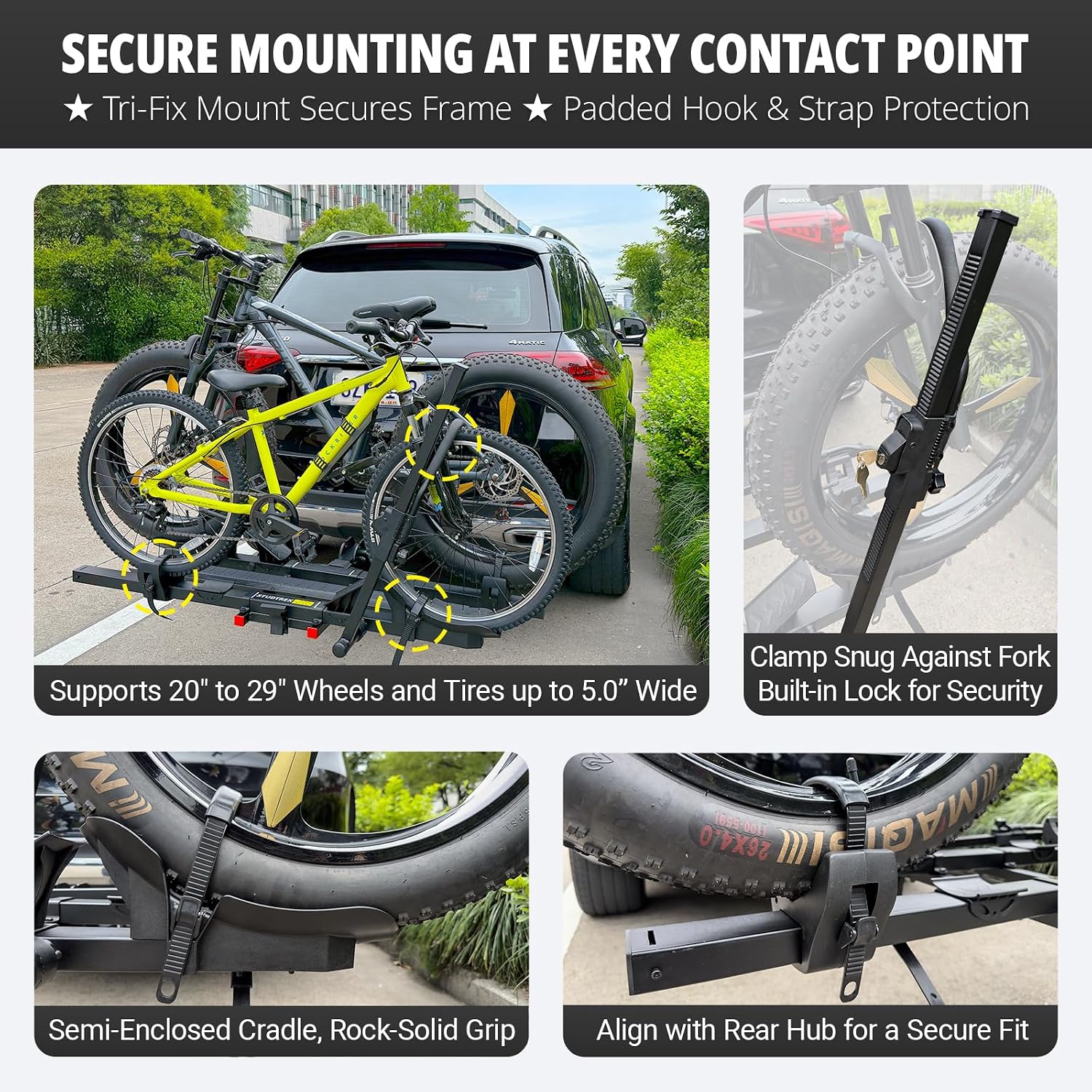 TrailV2 Plus Hitch 2 Ebike Rack with Ramp, Tilt, Fold, Anti-Theft Hitch & Wheel Locks, Heavy Duty 170 lbs Capacity, Fits 2" Receiver, Max 5" Fat Tires, Electric Bike Rack for Car, SUV, Truck, RV