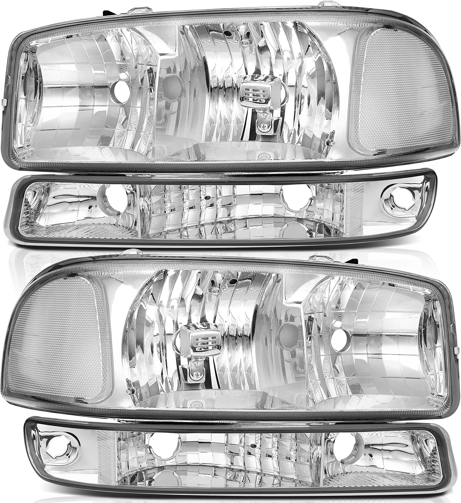 NTXGlow GMC Sierra 1500 headlight assembly with chrome housing, clear lens, for driver and passenger sides, fits 1999-2007 models