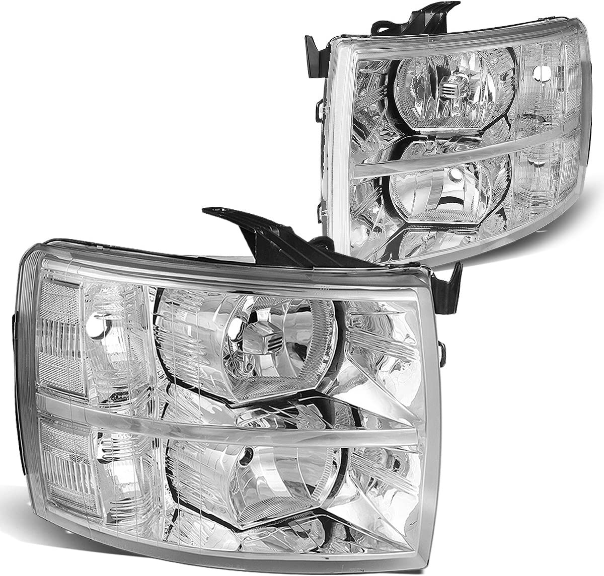 NTXGlow chrome housing headlights for 2013 Chevy Silverado 1500HD 2500 HD 3500, featuring clear lens and modern design.