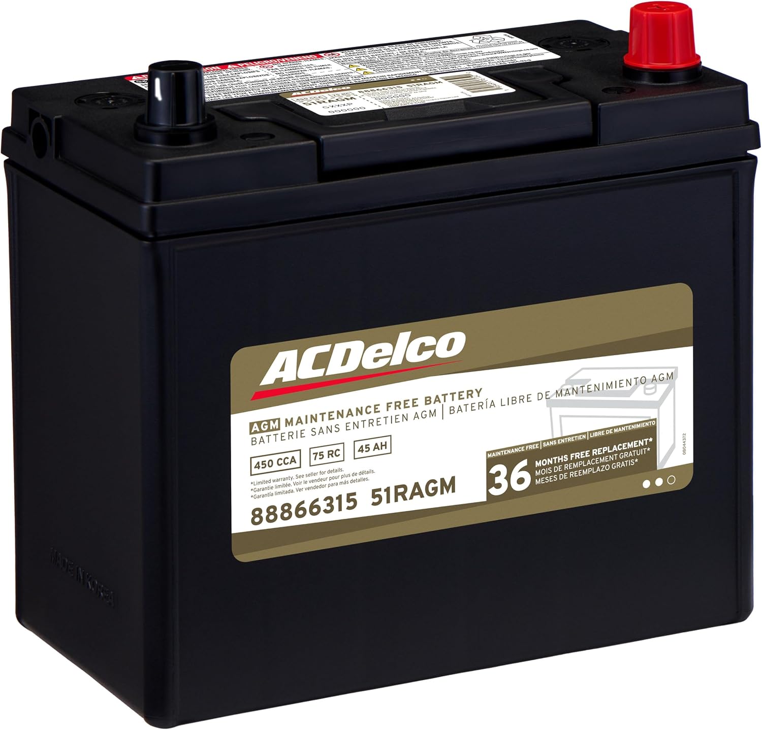 ACDelco Gold 51RAGM (88866315) 36 Month Warranty AGM BCI Group 51R Car Battery