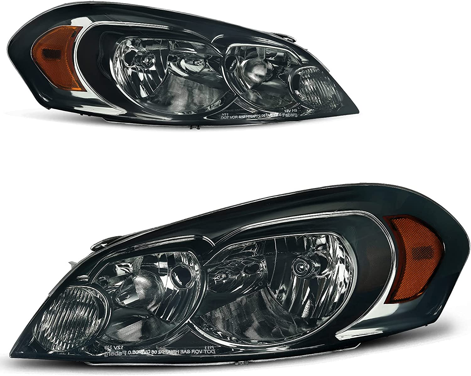 NTXGlow Autosaver88 headlight assembly for 2006-2013 Chevy Impala and Monte Carlo, chrome housing with clear lens and amber reflector